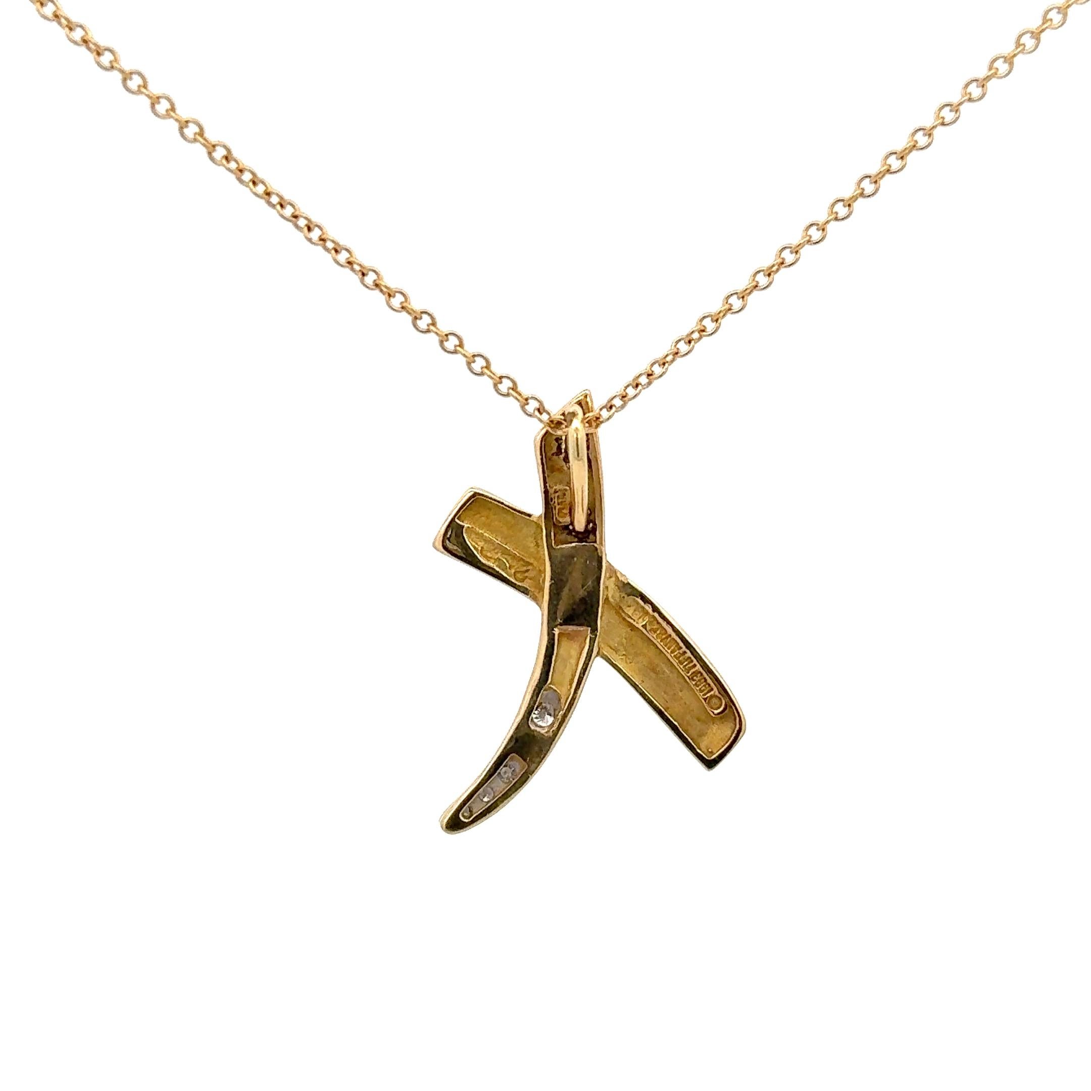 Round Cut Tiffany & Co. by Paloma Picasso Graffiti X Pendant Necklace 18K Yellow Go For Sale