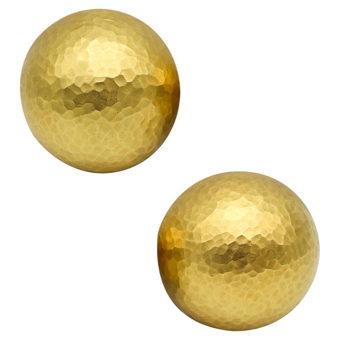 Tiffany & Co. by Paloma Picasso Pair of Domed Earrings in Hammered 18 Karat Gold