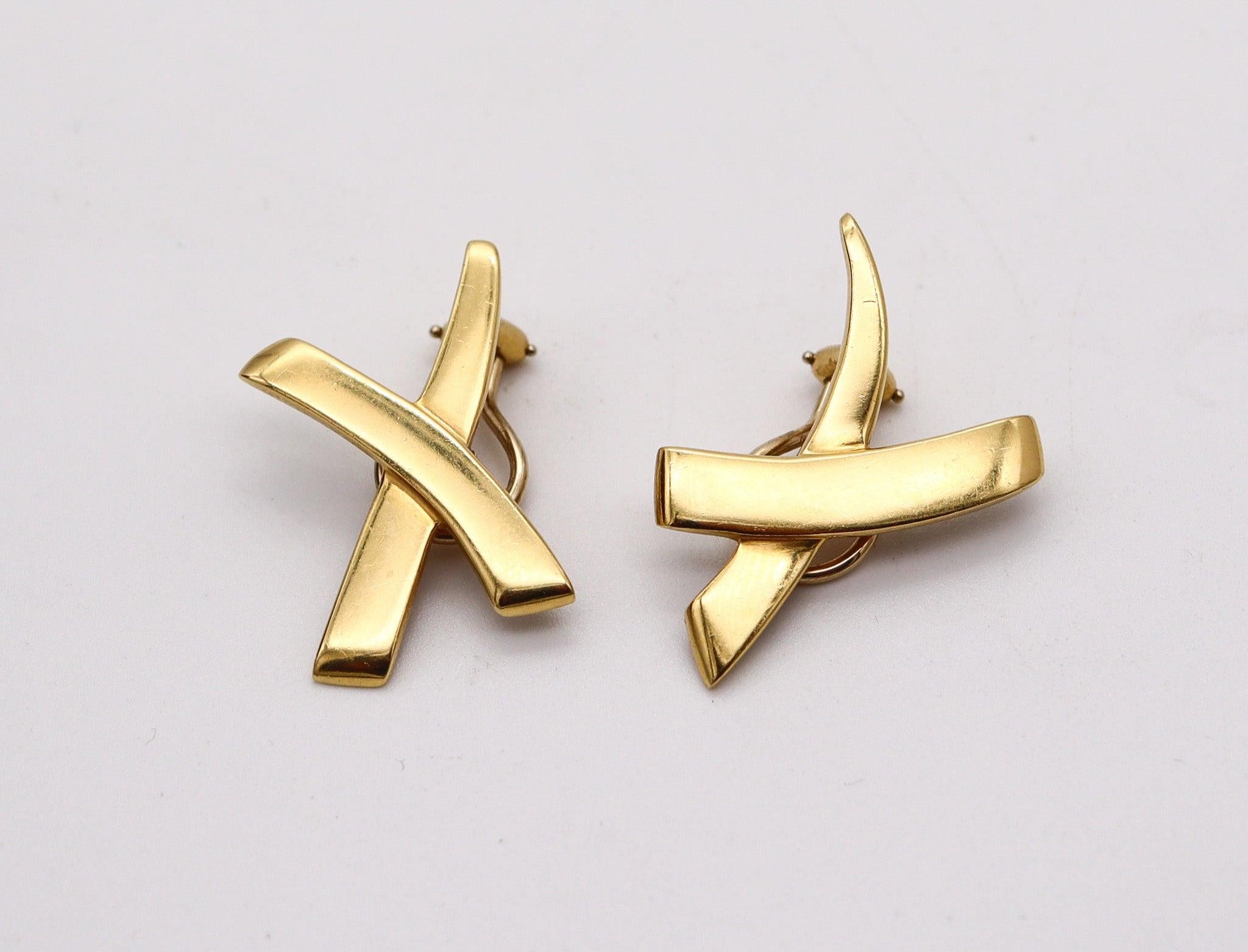 Modernist TIFFANY & CO. By Paloma Picasso Pair Of Graffiti X Earrings In 18Kt Yellow Gold For Sale