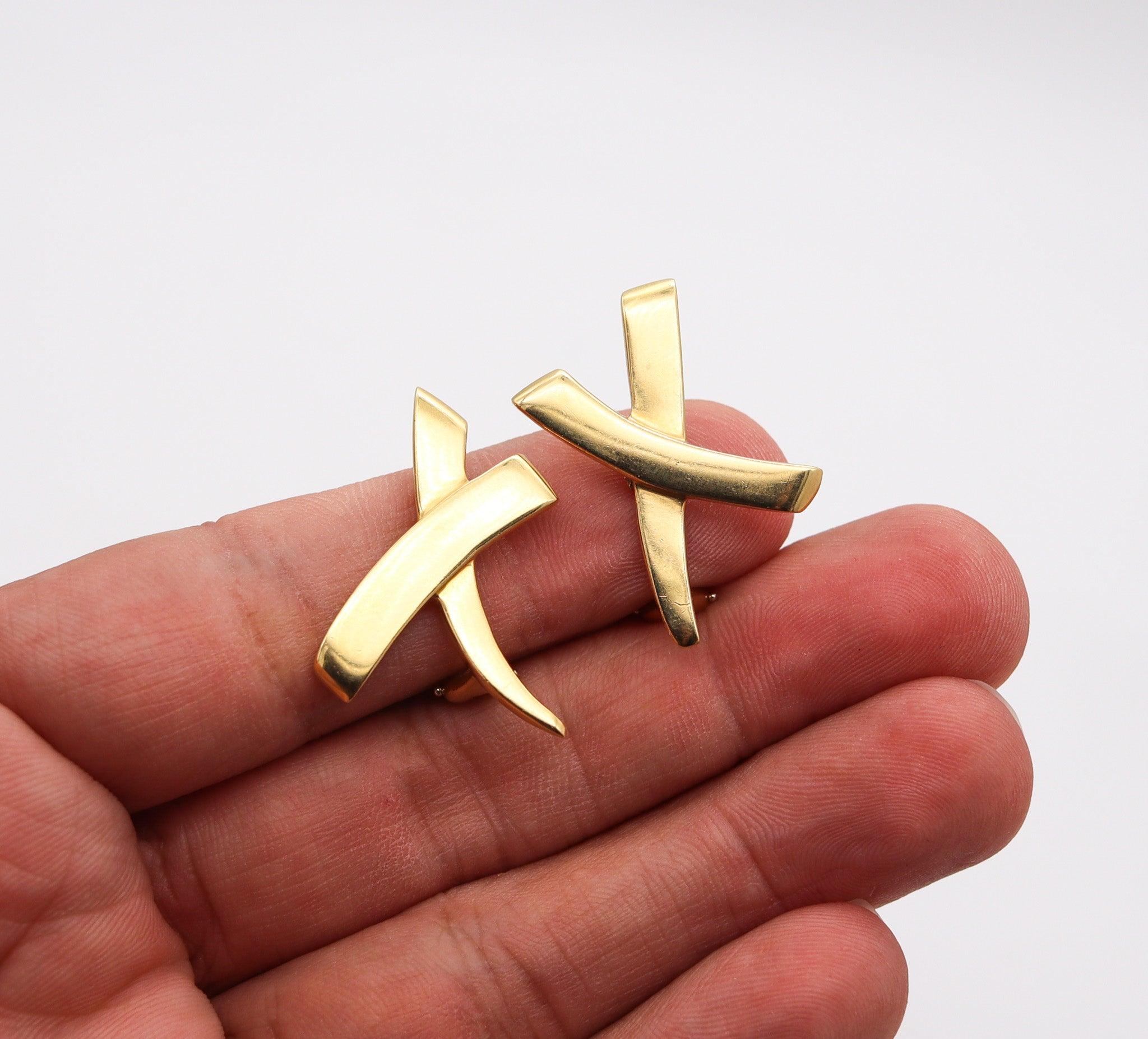 Women's TIFFANY & CO. By Paloma Picasso Pair Of Graffiti X Earrings In 18Kt Yellow Gold For Sale