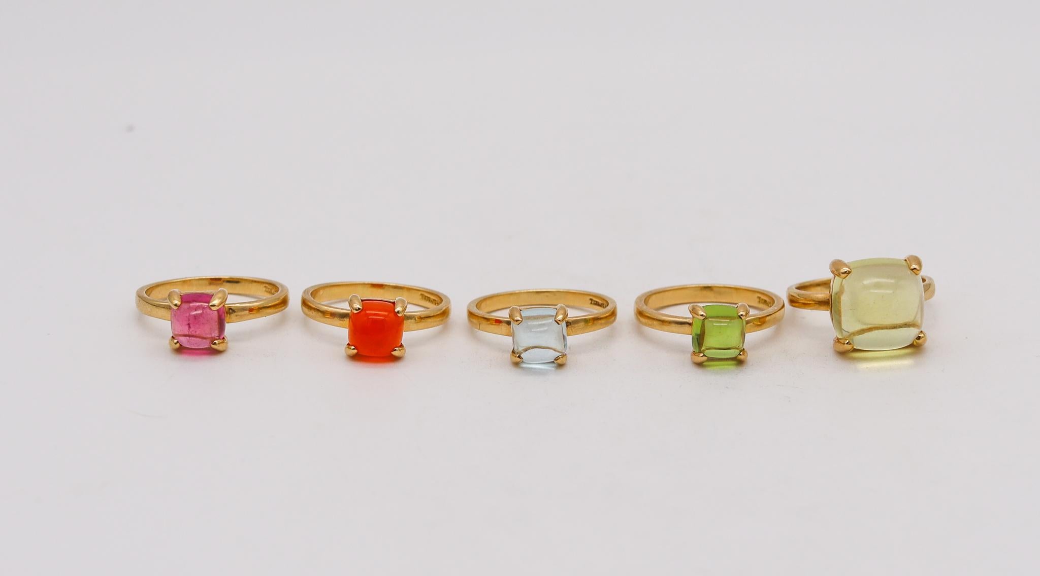 Suite of five stack rings designed by Paloma Picasso for Tiffany & Co.

Beautiful suite of five stackable sugar rings, created in New York city by Paloma Picasso for the Tiffany & Co. Studios back in the late 1980's. Each ring has been crafted in