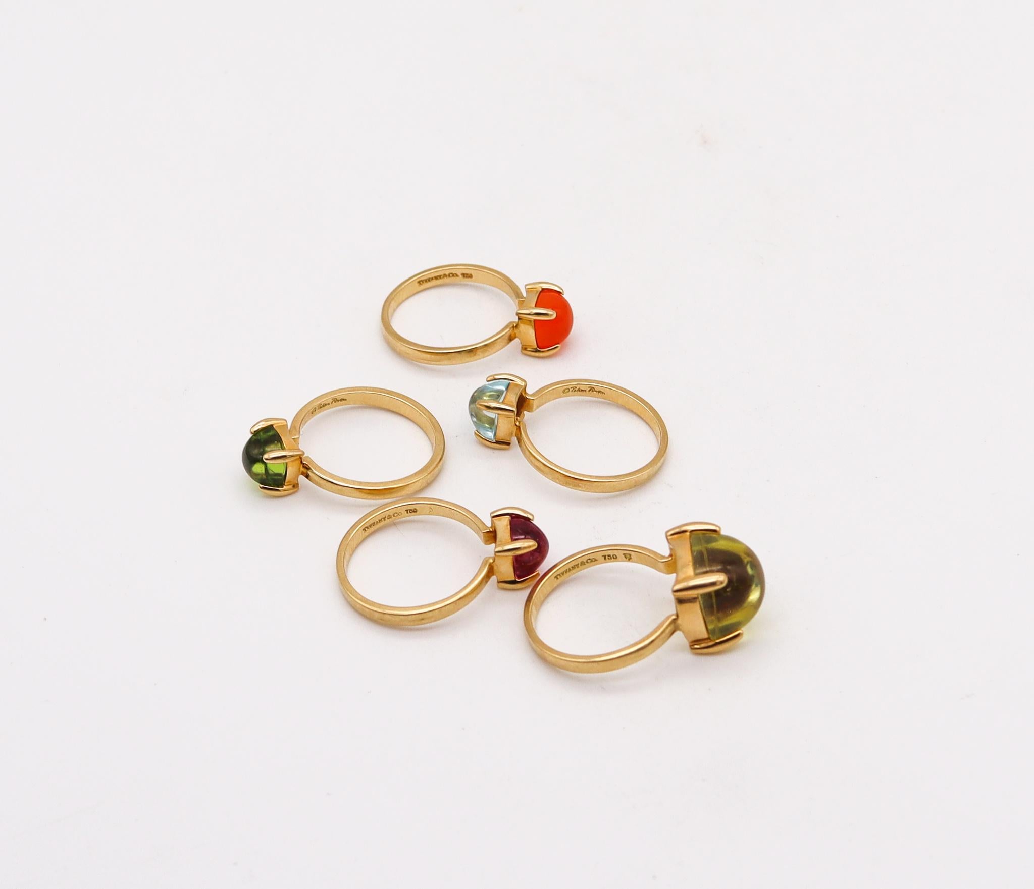 Modernist Tiffany & Co. By Paloma Picasso Suite of 5 Sugar Stack Rings 18Kt Gold With Gems For Sale