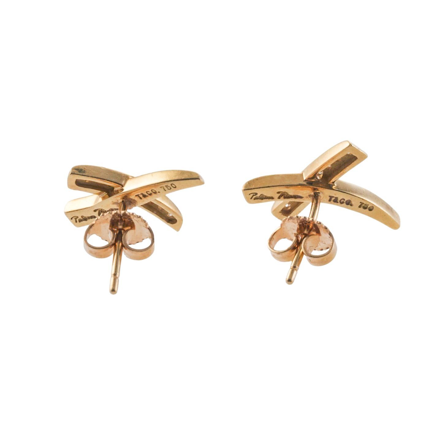 Round Cut Tiffany & Co by Paloma Picasso X Graffiti Diamond Gold Stud Earrings For Sale