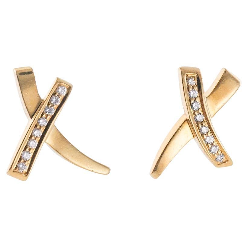 Tiffany & Co by Paloma Picasso X Graffiti Diamond Gold Stud Earrings
