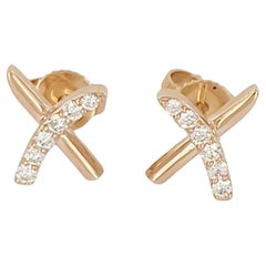 Tiffany & Co by Paloma Picasso X Graffiti Diamond Gold Stud Earrings