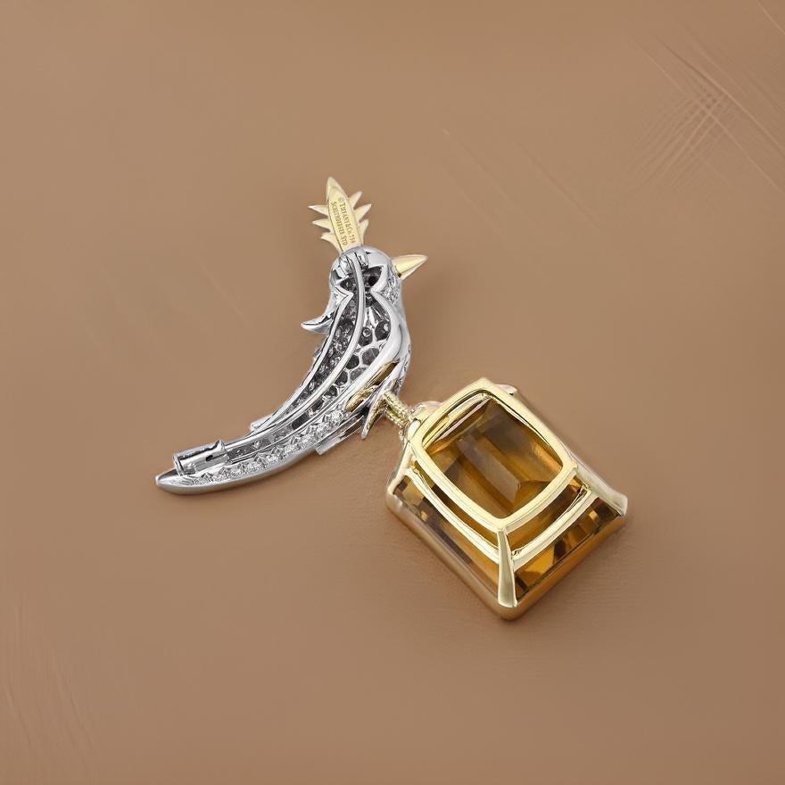 Broche Tiffany Co by Schlumberger Pájaro sobre roca Corte esmeralda