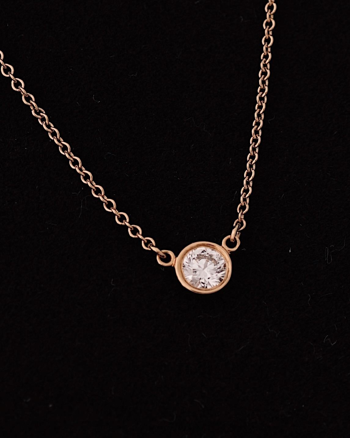 Round Cut Tiffany & Co, By the Yard 0.24 Carat H/VVS1 Diamond & 18K Yellow Gold Necklace For Sale