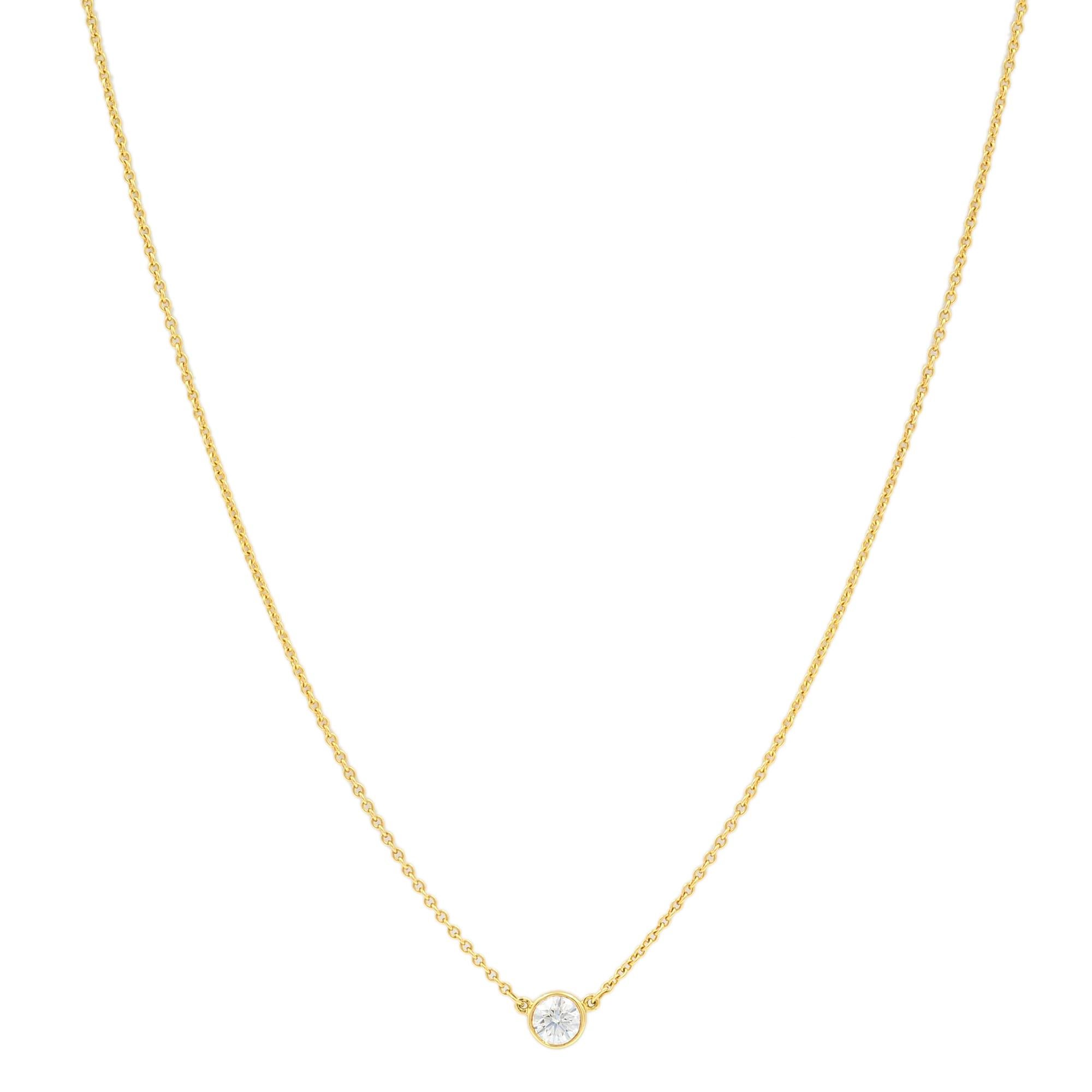 Beautiful diamond by the yard authentic Tiffany & Co necklace set with round brilliant cut diamond of an amazing color and clarity. 
15 inches long this necklace will fall right on your collar bone. 
Very delicate, feminine and classy. Comes with a