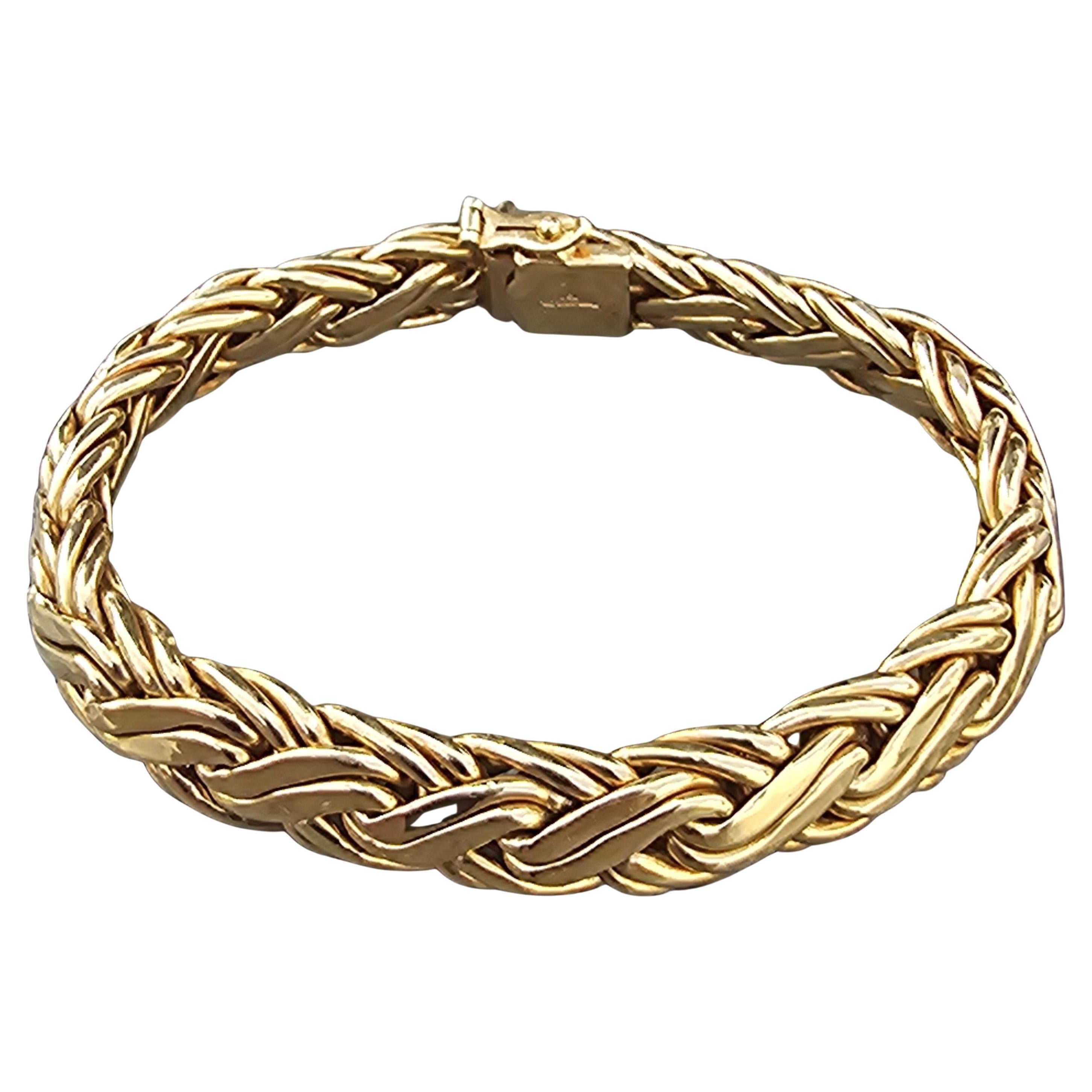 Tiffany & Co. Bracelet byzantin en or jaune 18k tissé 7.5" 10mm 35.2g en vente