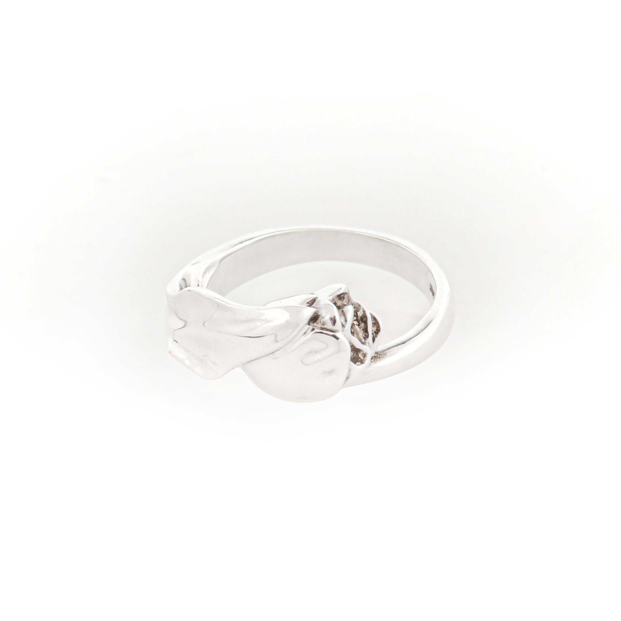 TIFFANY & CO c. 1984 Sterling Silver Wrapped Tulip Flower Motif Sculpted Ring

Brand / Manufacturer: Tiffany & Co
Circa: 1984-1985
Style: Ring
Color(s): Silver
Marked Material: “925” Sterling Silver
Additional Details / Inclusions: Tiffany & Co
