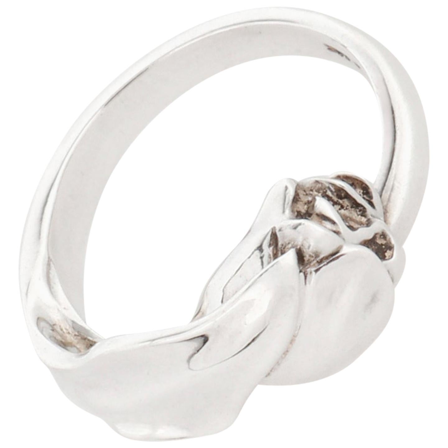 TIFFANY & CO c. 1984 Sterling Silver Wrapped Tulip Flower Motif Sculpted Ring