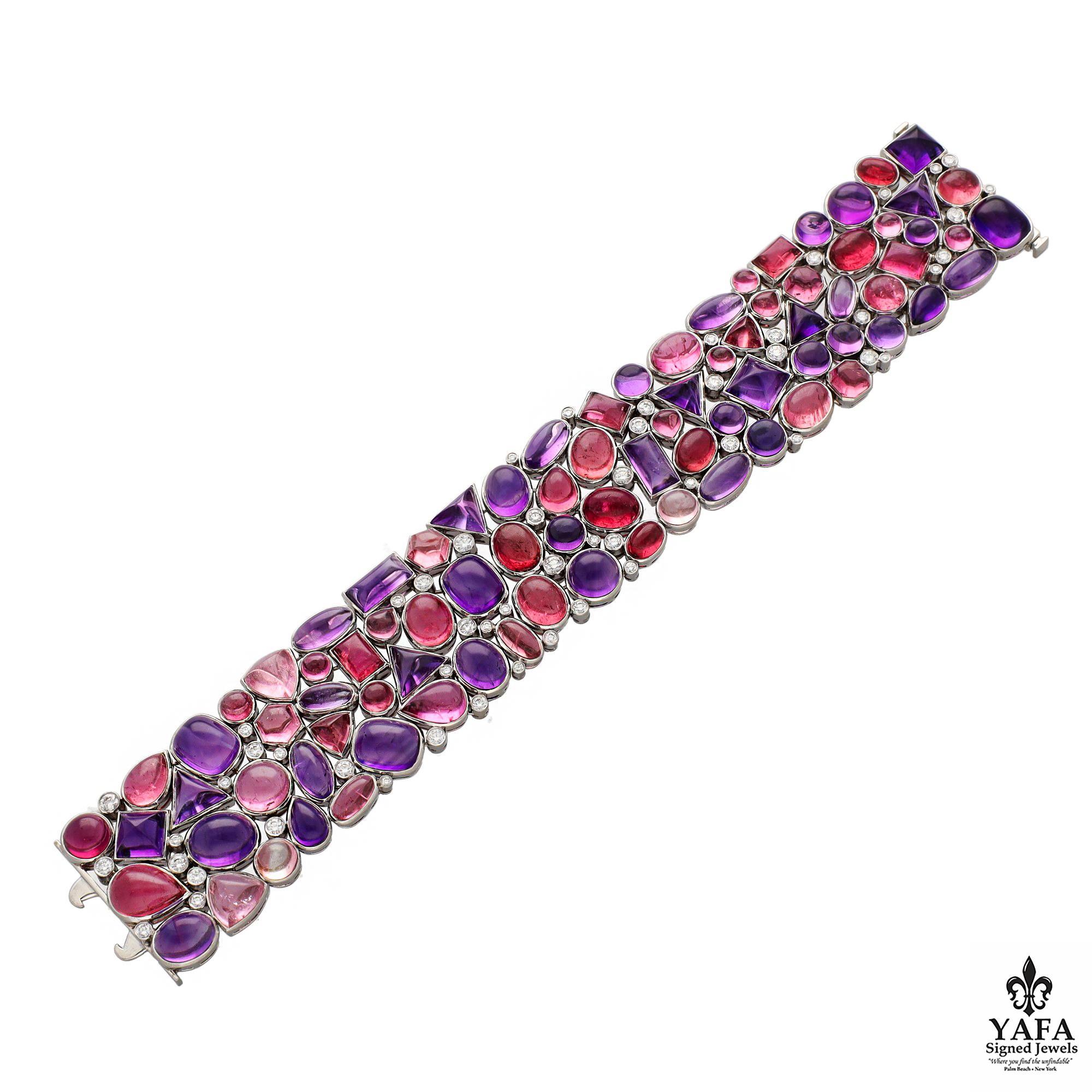 Taille cabochon TIFFANY & CO. Bracelet améthyste tourmaline cabochon en vente