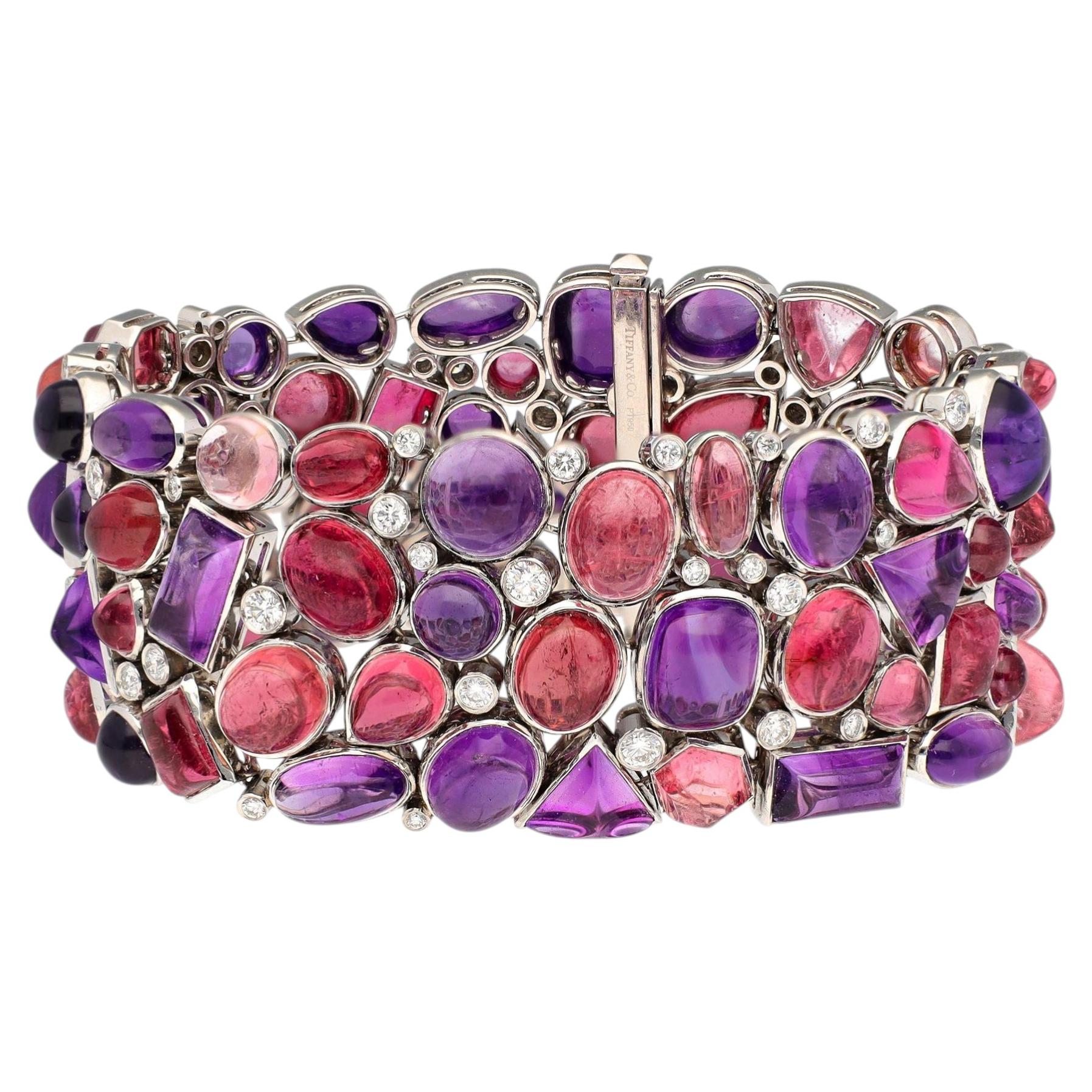 TIFFANY & CO. Bracelet améthyste tourmaline cabochon