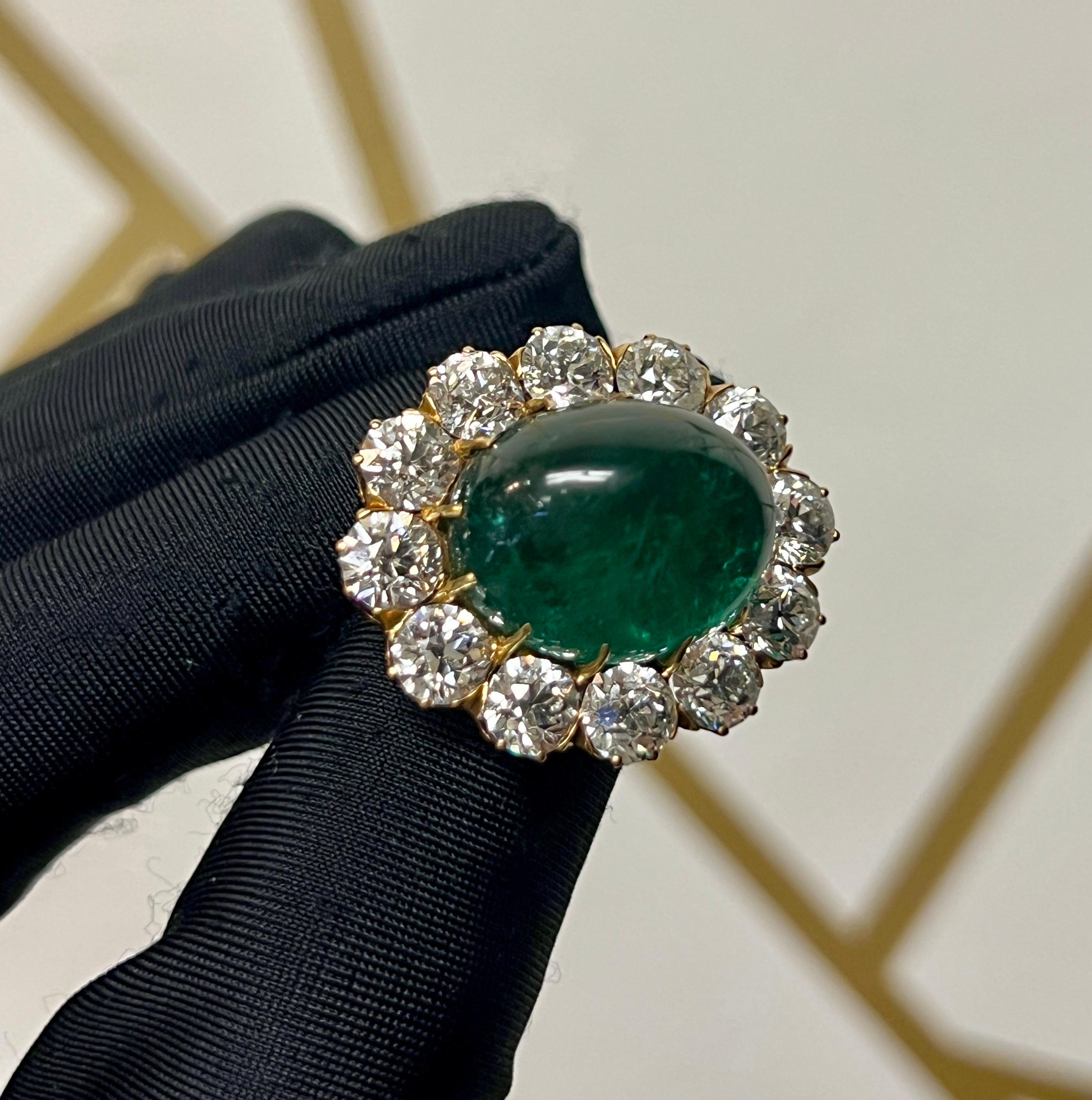 Mixed Cut Tiffany & Co Cabochon Emerald Brooch For Sale