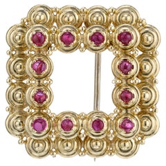 Tiffany & Co. Cabochon Red Ruby Gold Square Brooch