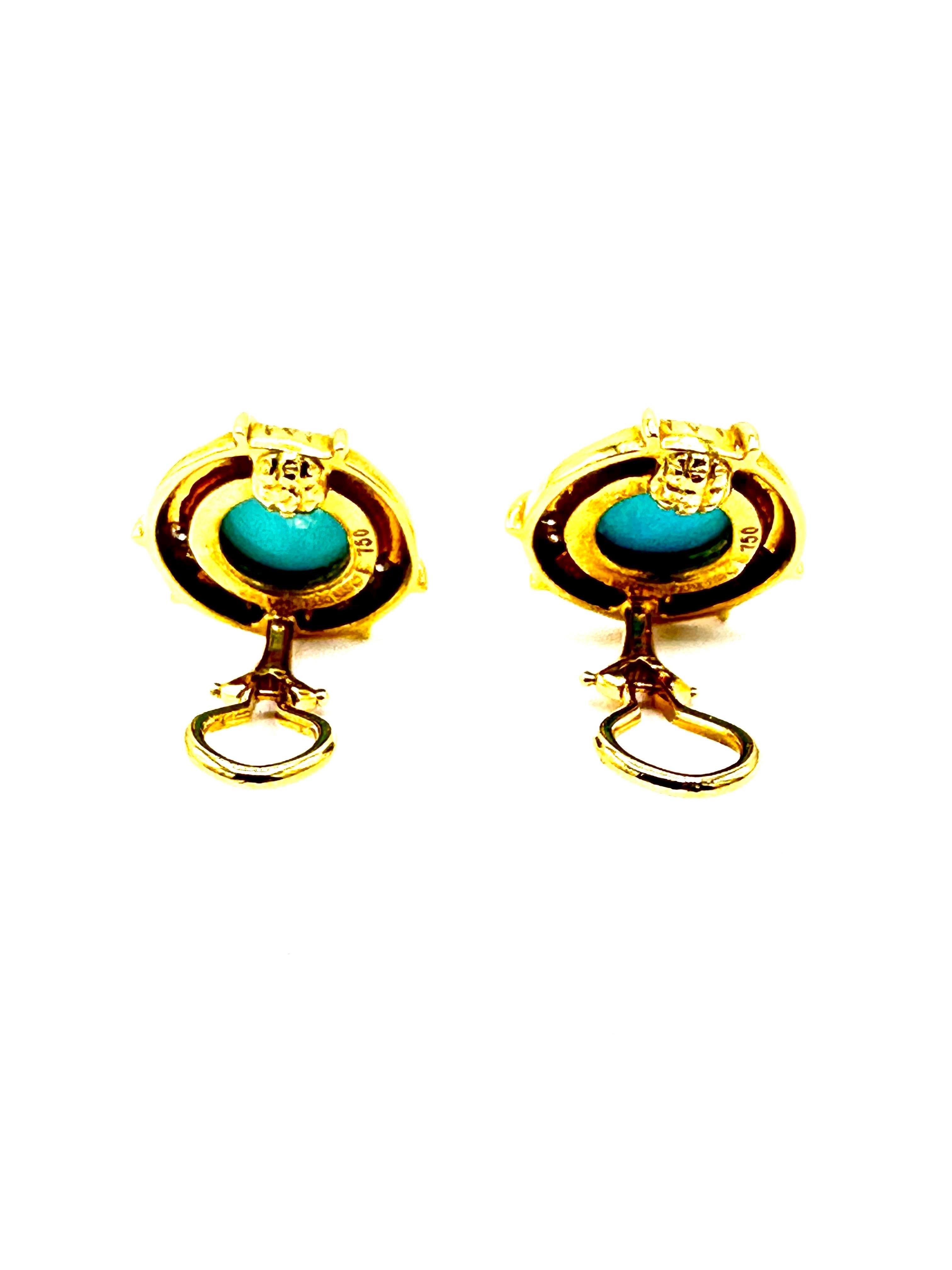 Modern Tiffany & Co. Cabochon Turquoise and Diamond 18K Yellow Gold Clip Earrings