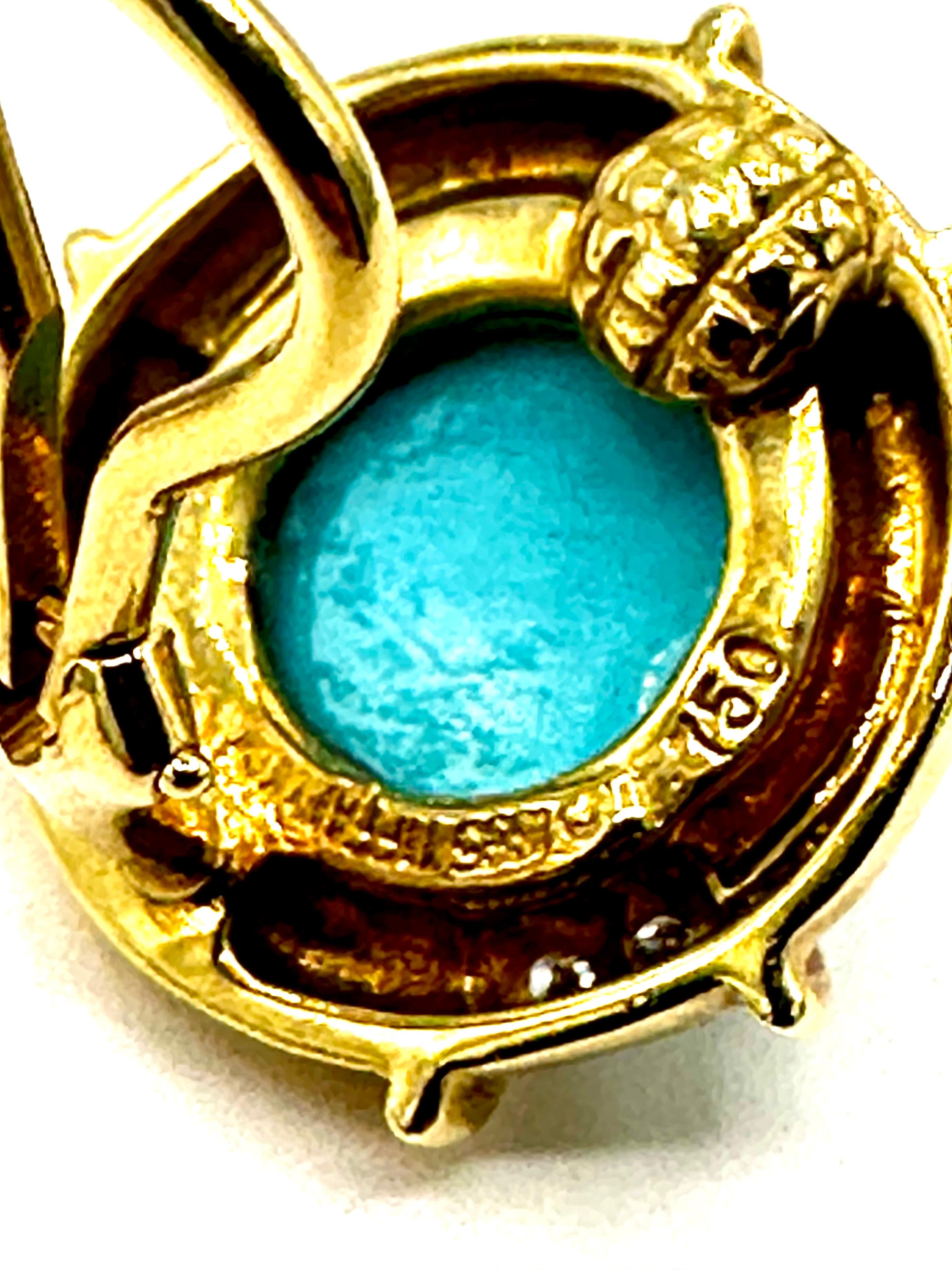 Tiffany & Co. Cabochon Turquoise and Diamond 18K Yellow Gold Clip Earrings In Excellent Condition In Chevy Chase, MD