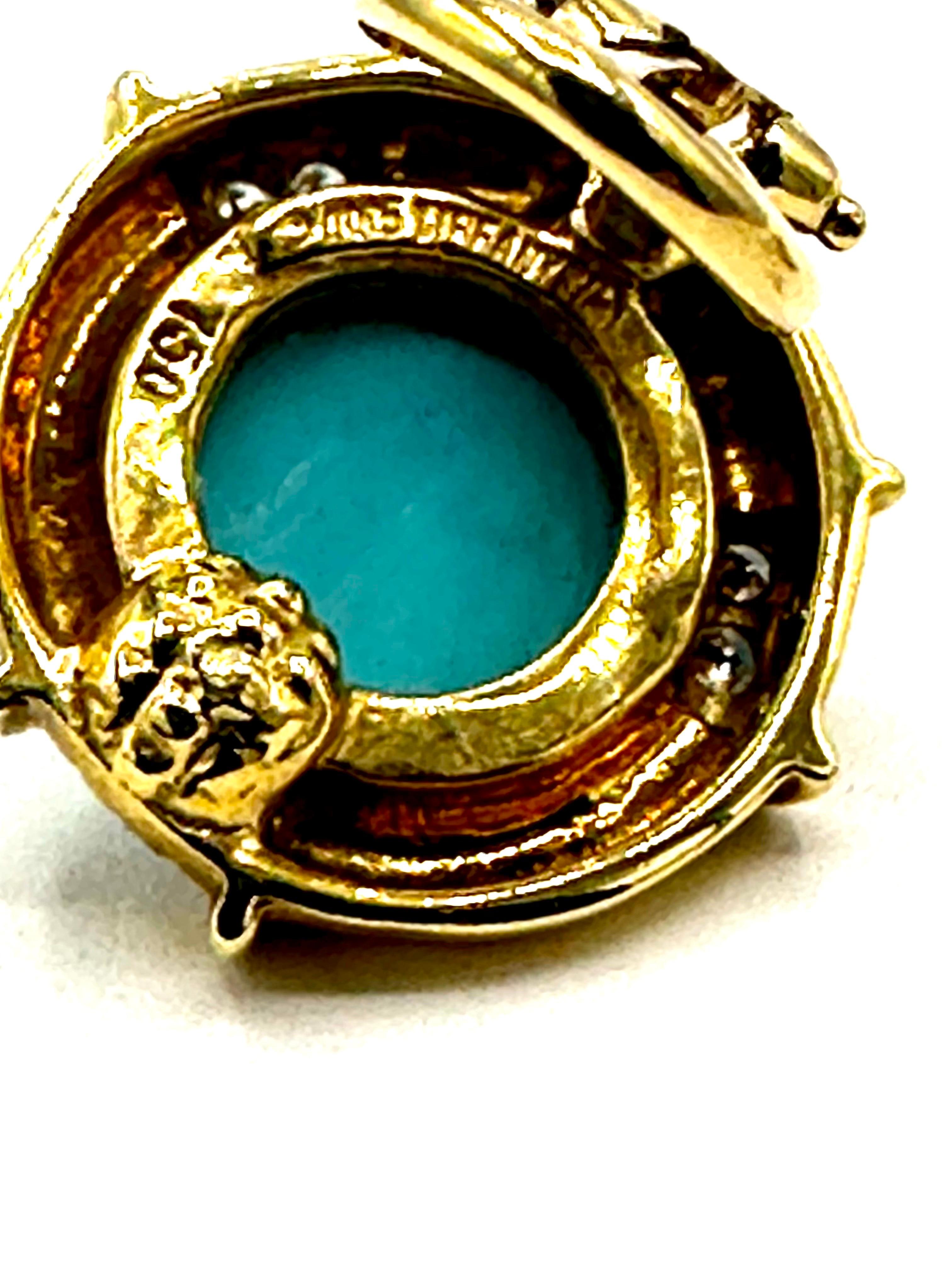 Women's Tiffany & Co. Cabochon Turquoise and Diamond 18K Yellow Gold Clip Earrings