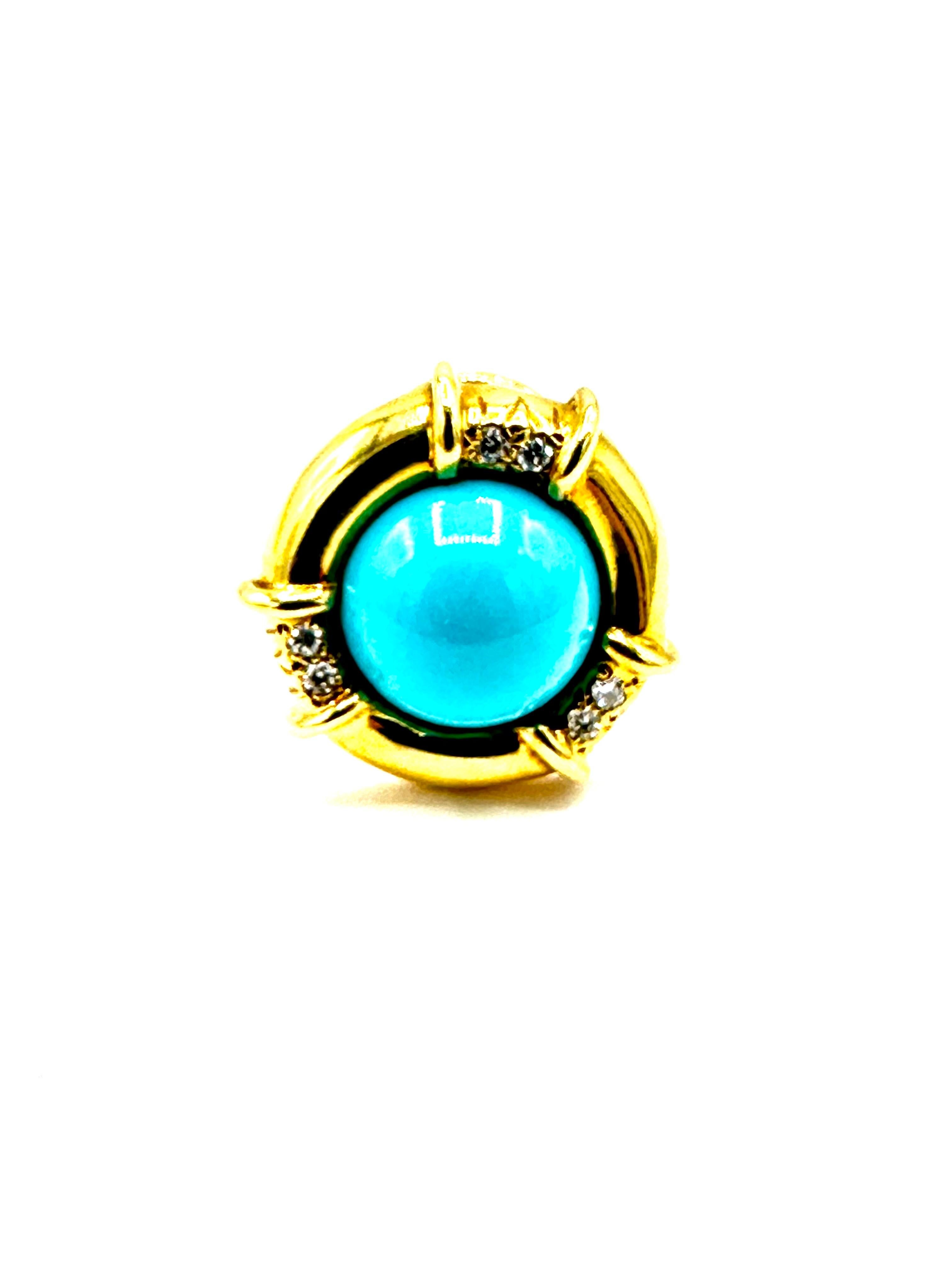 Tiffany & Co. Cabochon Turquoise and Diamond 18K Yellow Gold Clip Earrings 2