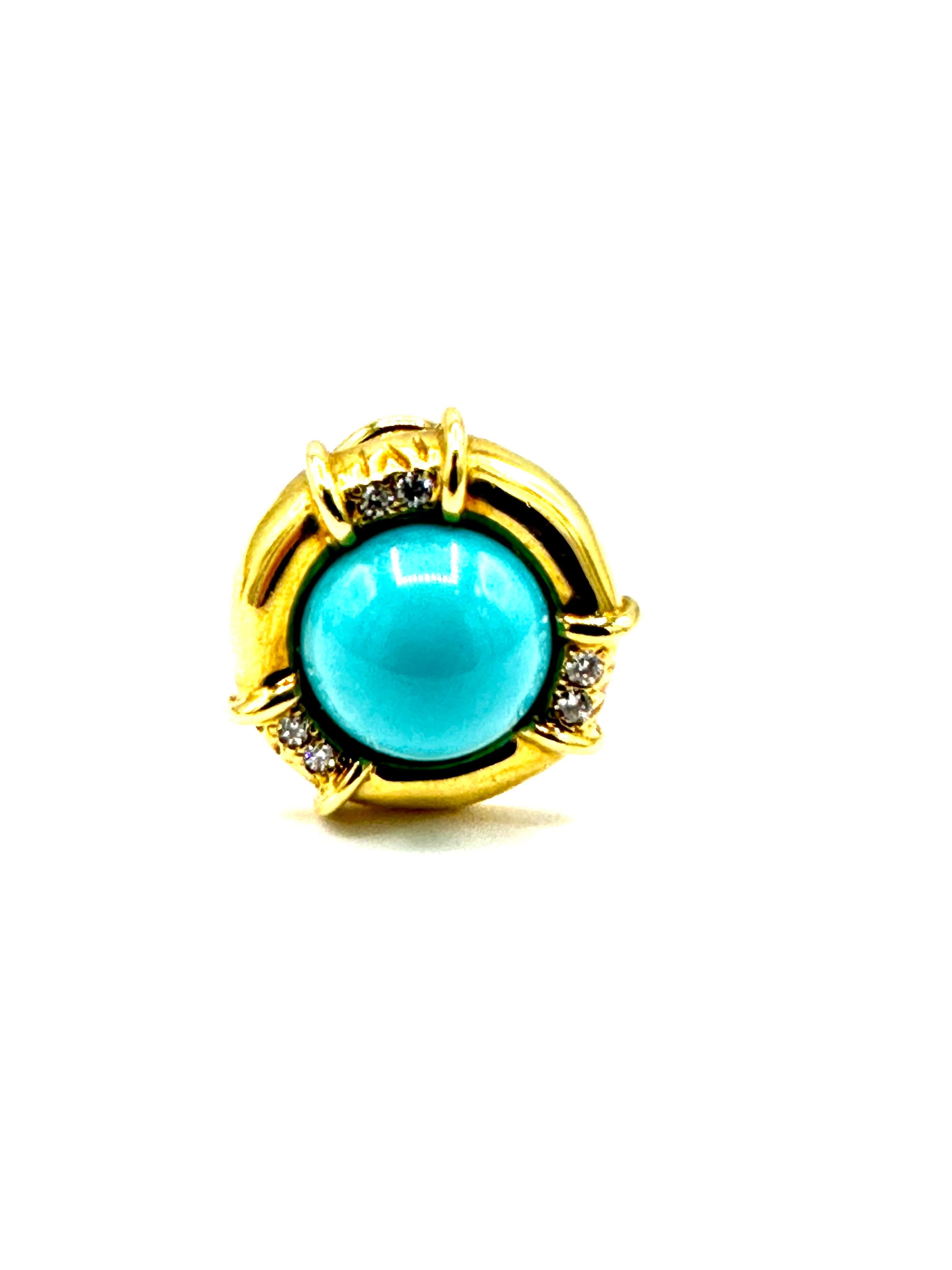 Tiffany & Co. Cabochon Turquoise and Diamond 18K Yellow Gold Clip Earrings 3
