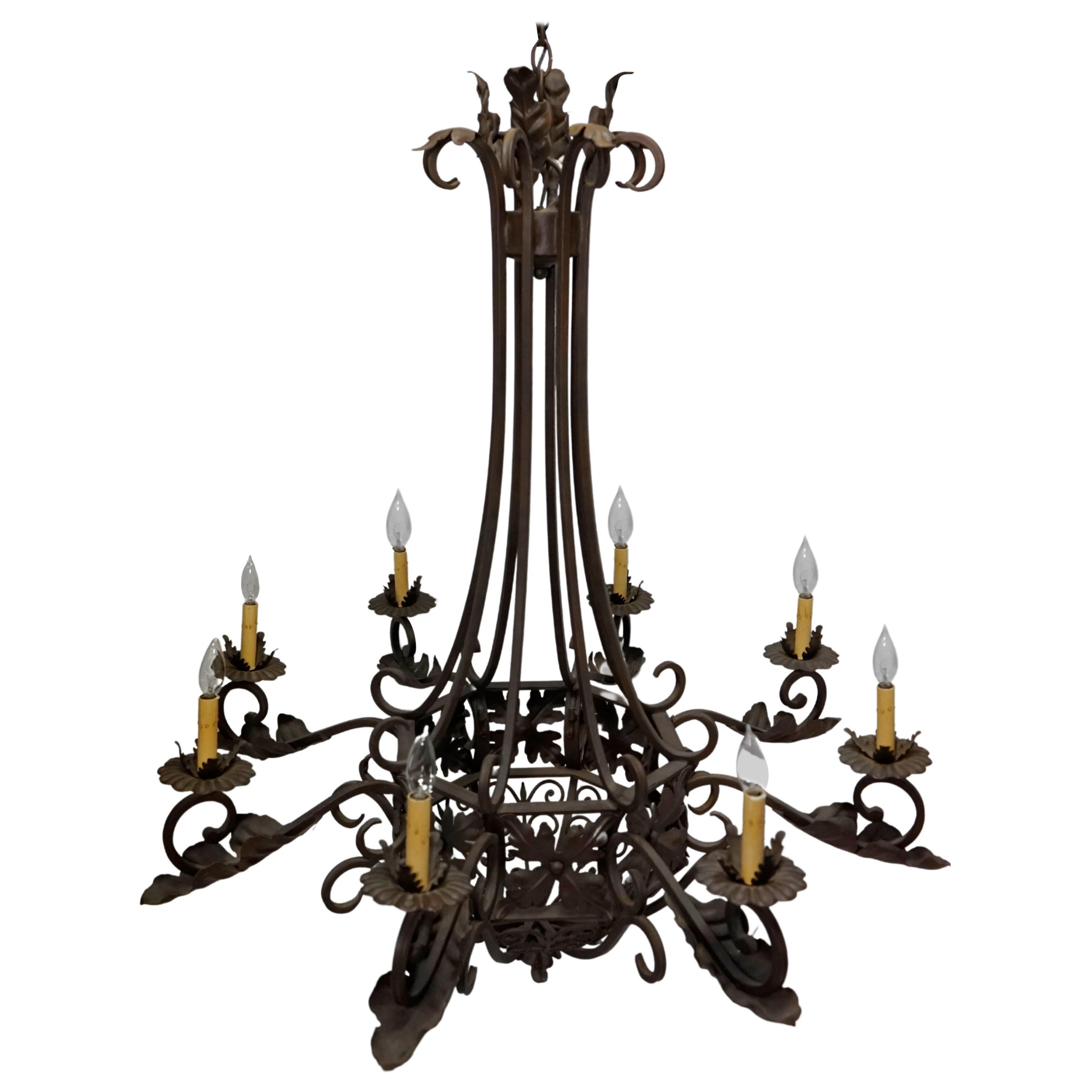 Tiffany 
Co., Caldwell Style French Wrought Iron 8-Candle Chandelier