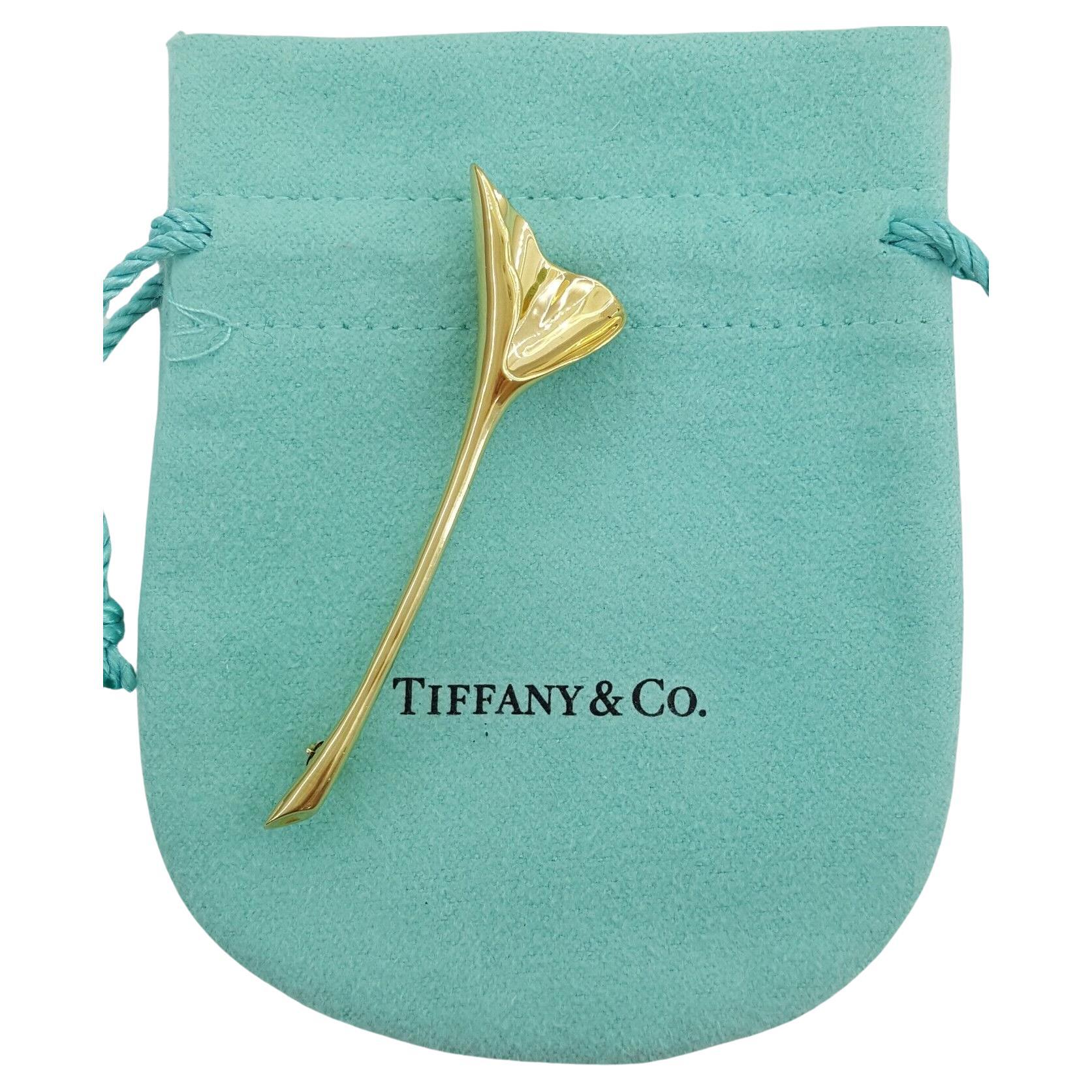 Tiffany 
Co. Calla Lily Flower Brooch / Pin 18K Yellow Gold