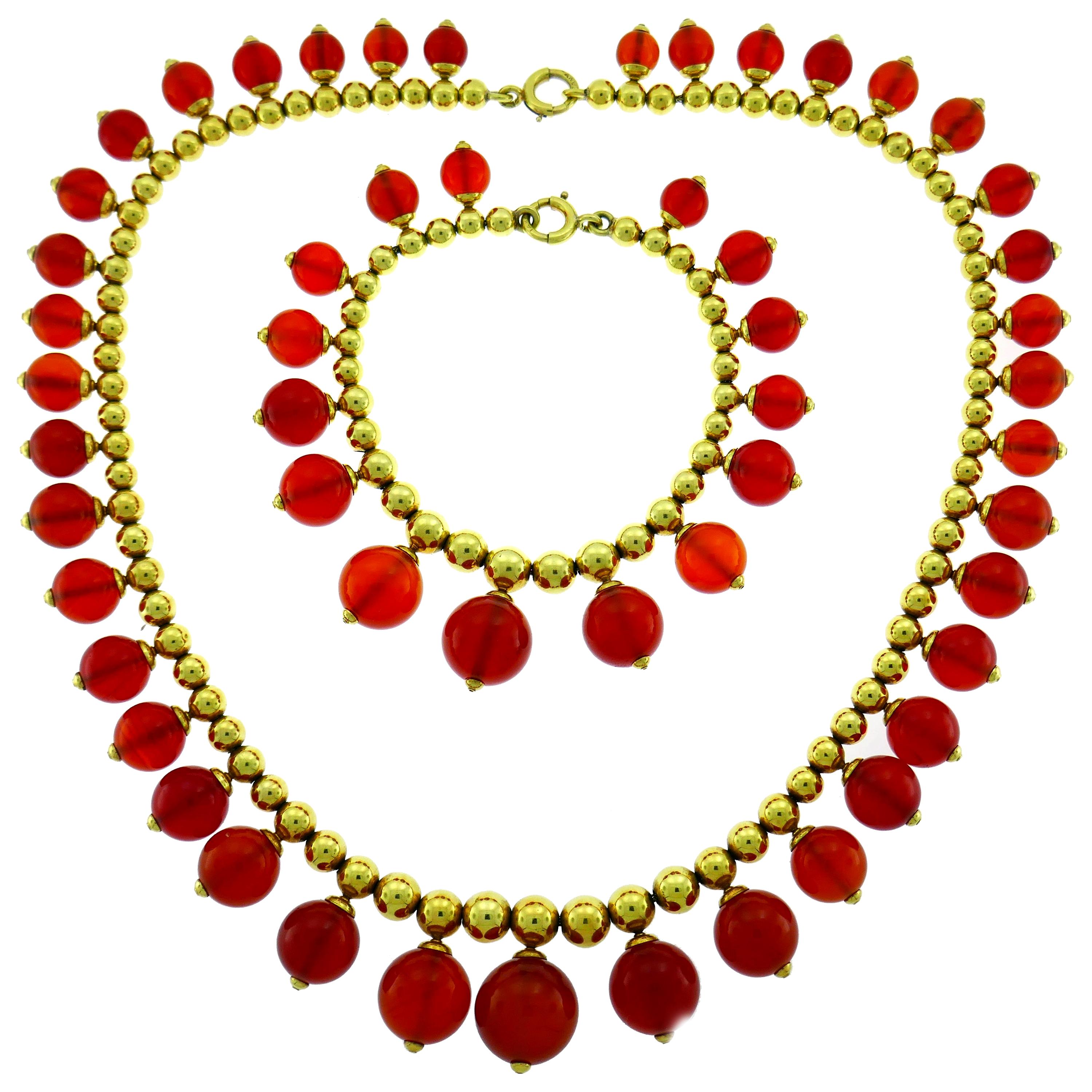 Tiffany & Co. Carnelian Gold Necklace Bracelet Set