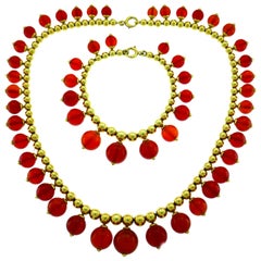 Vintage Tiffany & Co. Carnelian Gold Necklace Bracelet Set