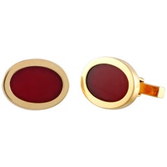 Tiffany & Co. Carnelian Yellow Gold Oval Cufflinks
