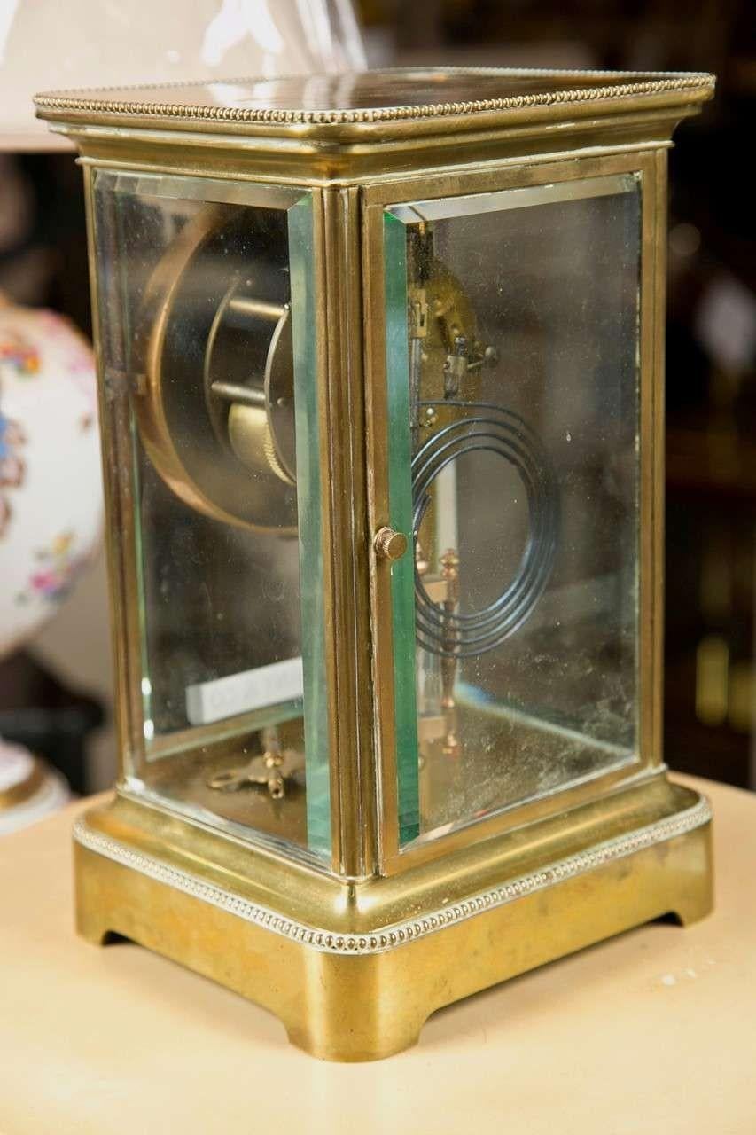 Hollywood Regency Tiffany & Co, Carriage Clock, Brass, Glass, France, 1930s