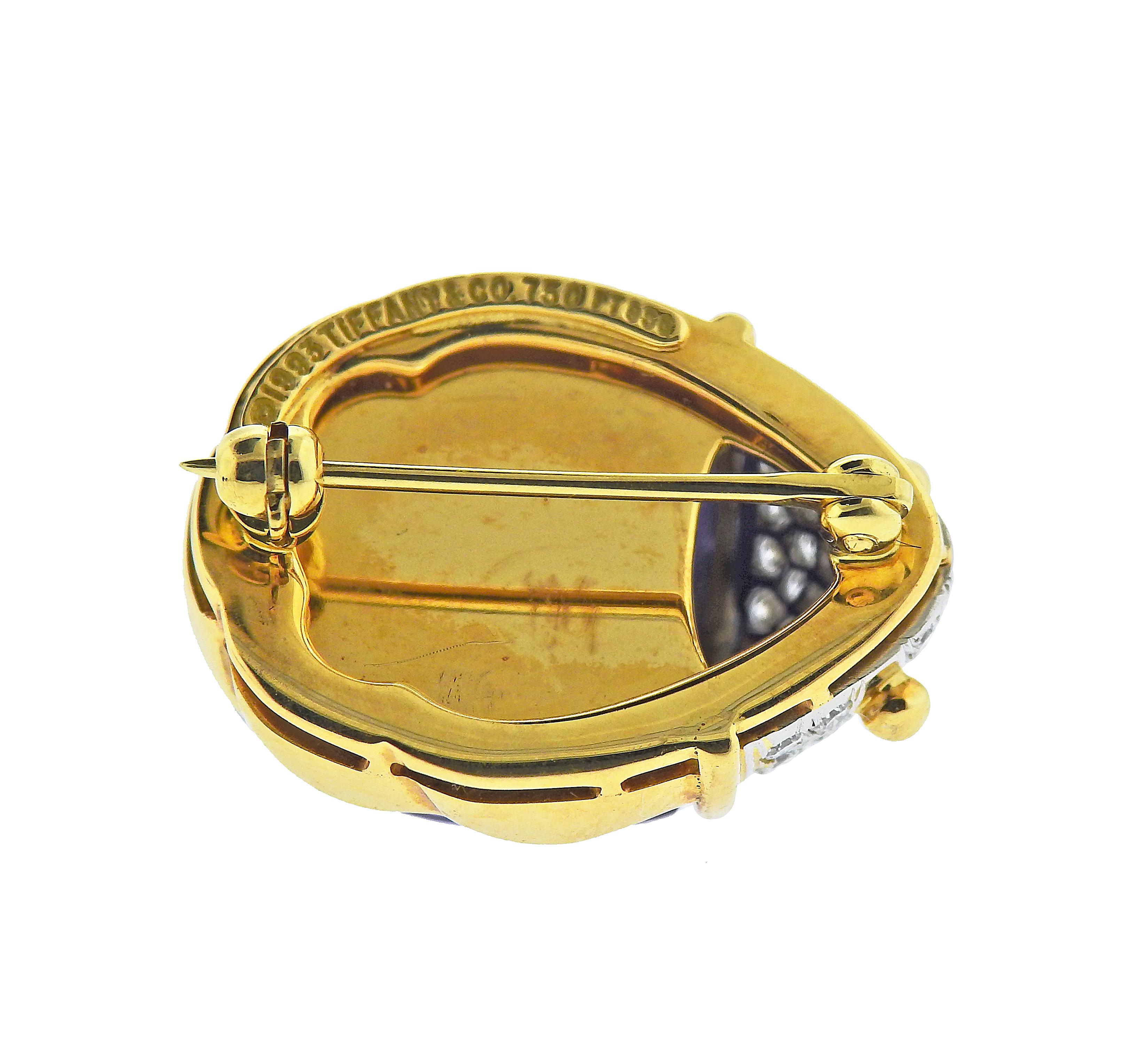 Women's Tiffany & Co. Carved Amethyst Diamond Gold Beetle Earrings Brooch Set For Sale