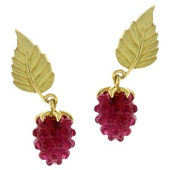 Tiffany & Co Carved Gemstone Raspberry Drop Earrings