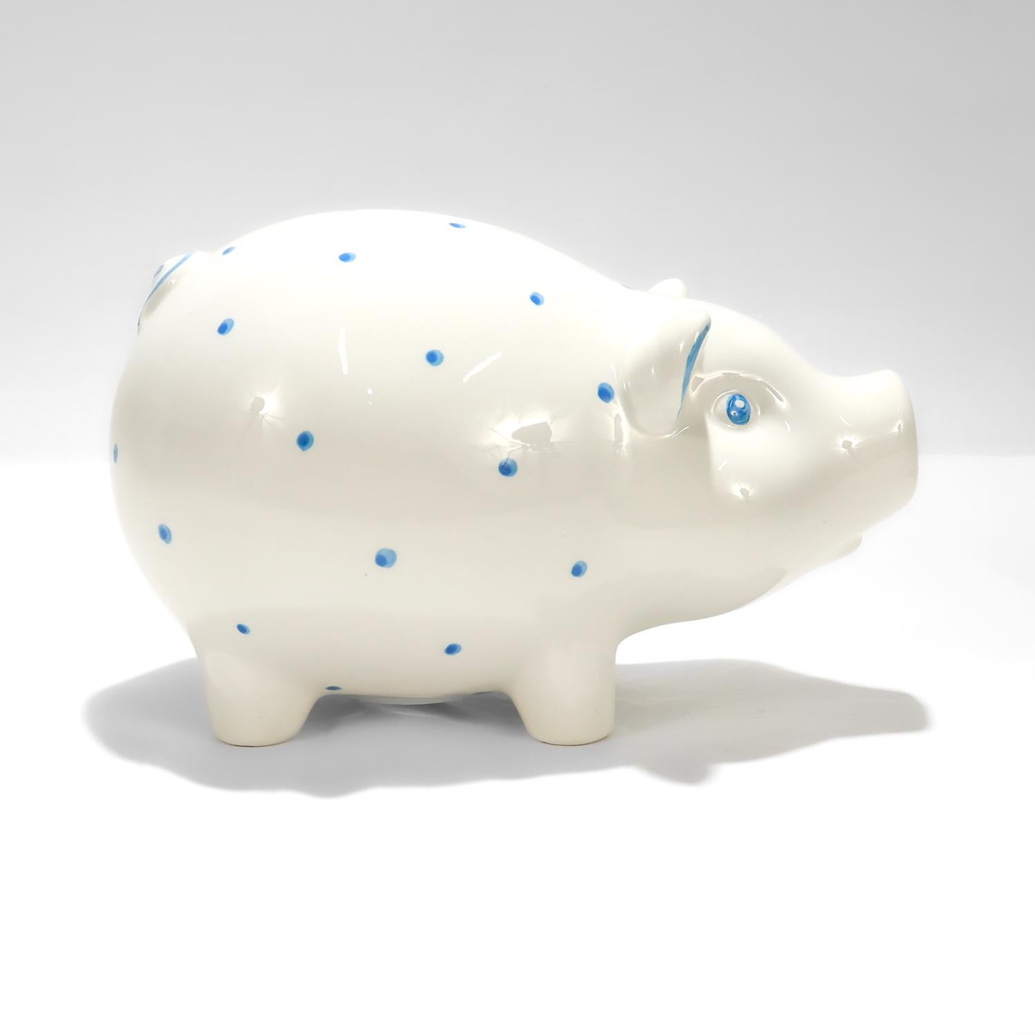 A fine ceramic piggy bank.

By Este Ceramiche for Tiffany & Co.

In the form of a piglet with blue underglaze accents.

Marked to the base with Este's maker's mark / Tiffany & Co. / Este / Made in Italy / Hand Painted.

Simply a wonderful piggy