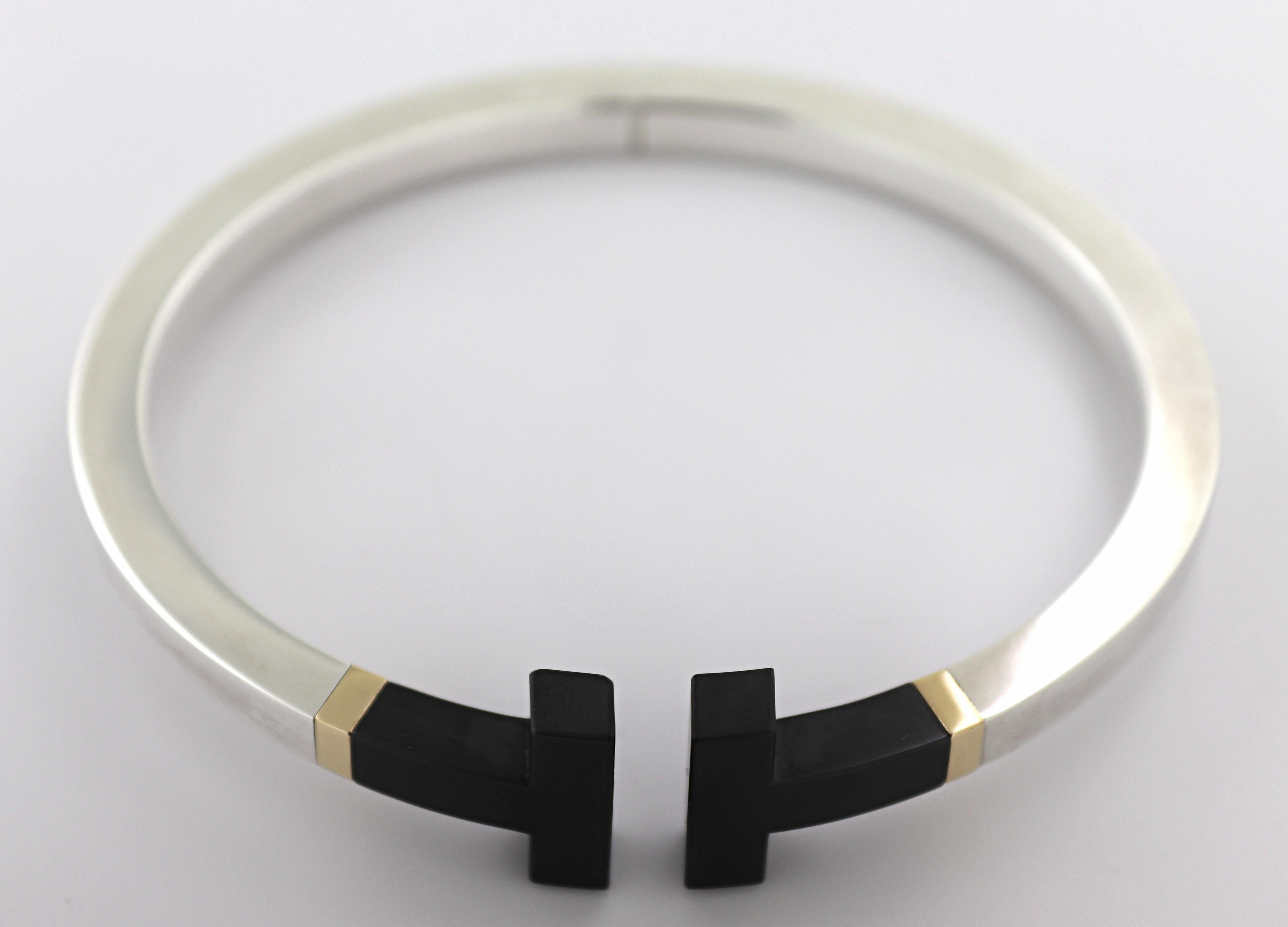 Tiffany & Co. Ceramic, Sterling Silver, 18k Yellow Gold “T” Bracelet For Sale 2