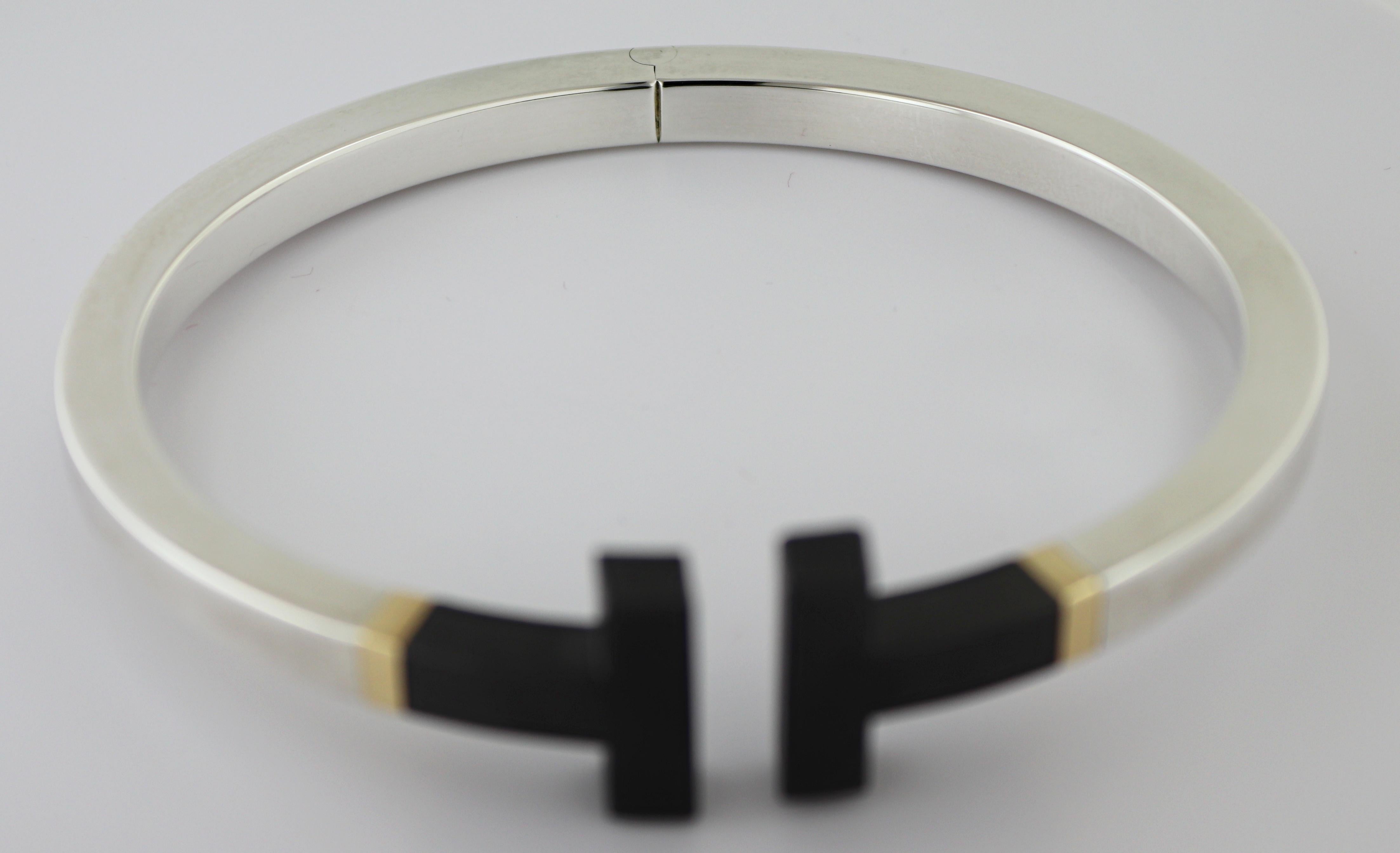 Tiffany & Co. Ceramic, Sterling Silver, 18k Yellow Gold “T” Bracelet For Sale 10