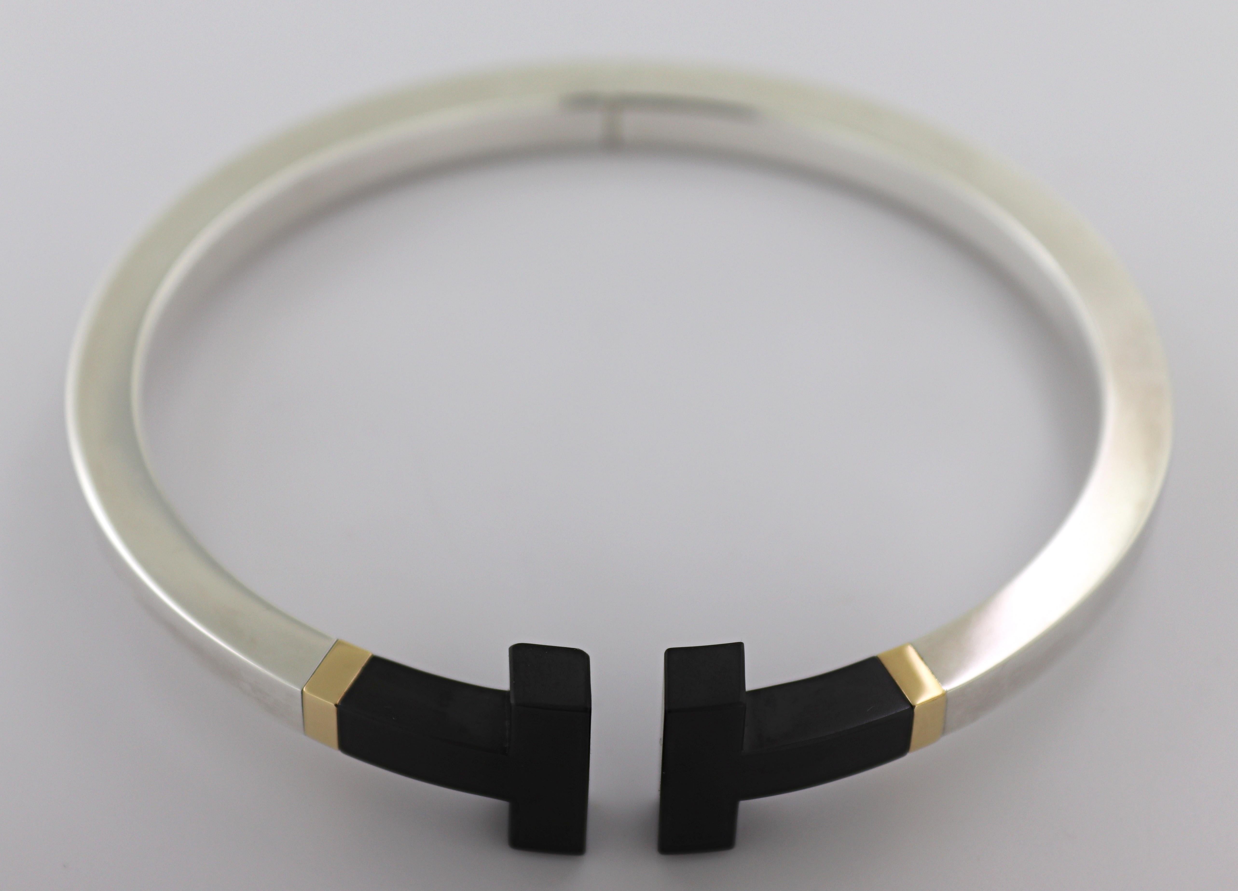 Tiffany & Co. Ceramic, Sterling Silver, 18k Yellow Gold “T” Bracelet For Sale 1