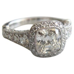 Tiffany & Co. Cert. Cushion Cut Diamond Eng. Ring, 1.10 Carat F VS1 — 1.80 TCW