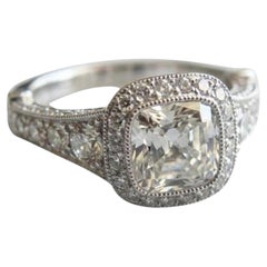 Tiffany & Co. Cert. Cushion Cut Diamond Eng. Ring, 1.10 Carat F VS1 — 1.80 TCW
