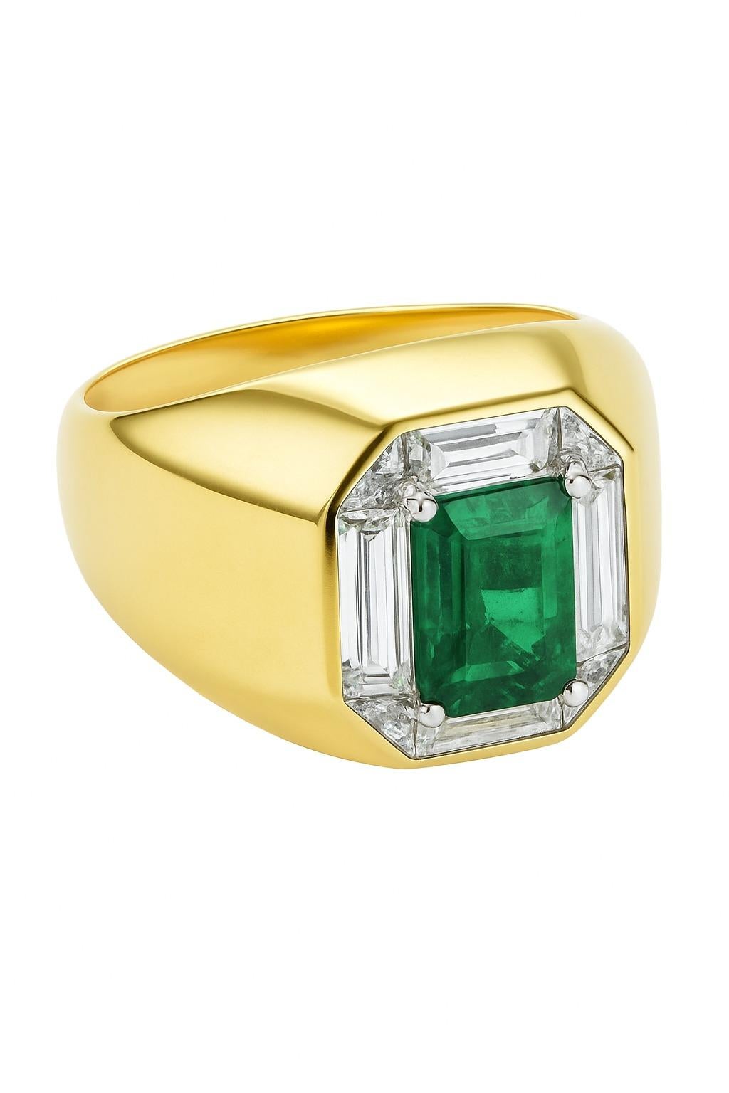 Taille émeraude Tiffany & Co. Bague en platine et or jaune 18 carats avec émeraude et diamant certifiés en vente