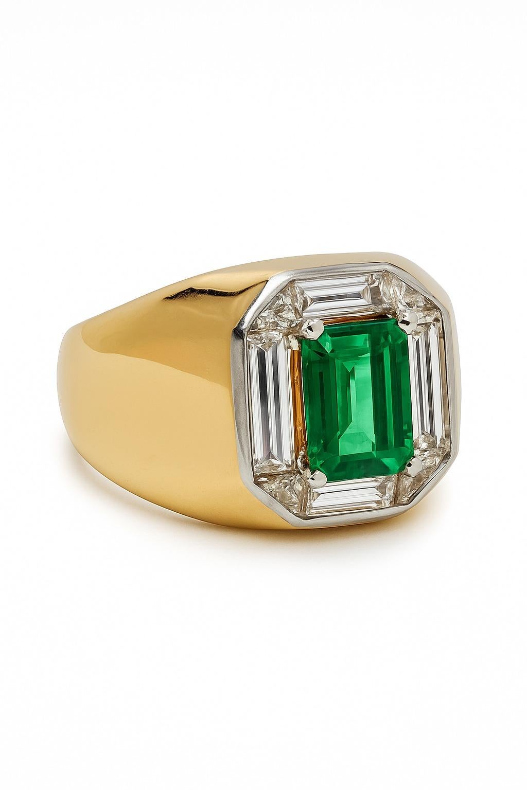 Tiffany & Co. Bague en platine et or jaune 18 carats avec émeraude et diamant certifiés Excellent état - En vente à Chicago, IL