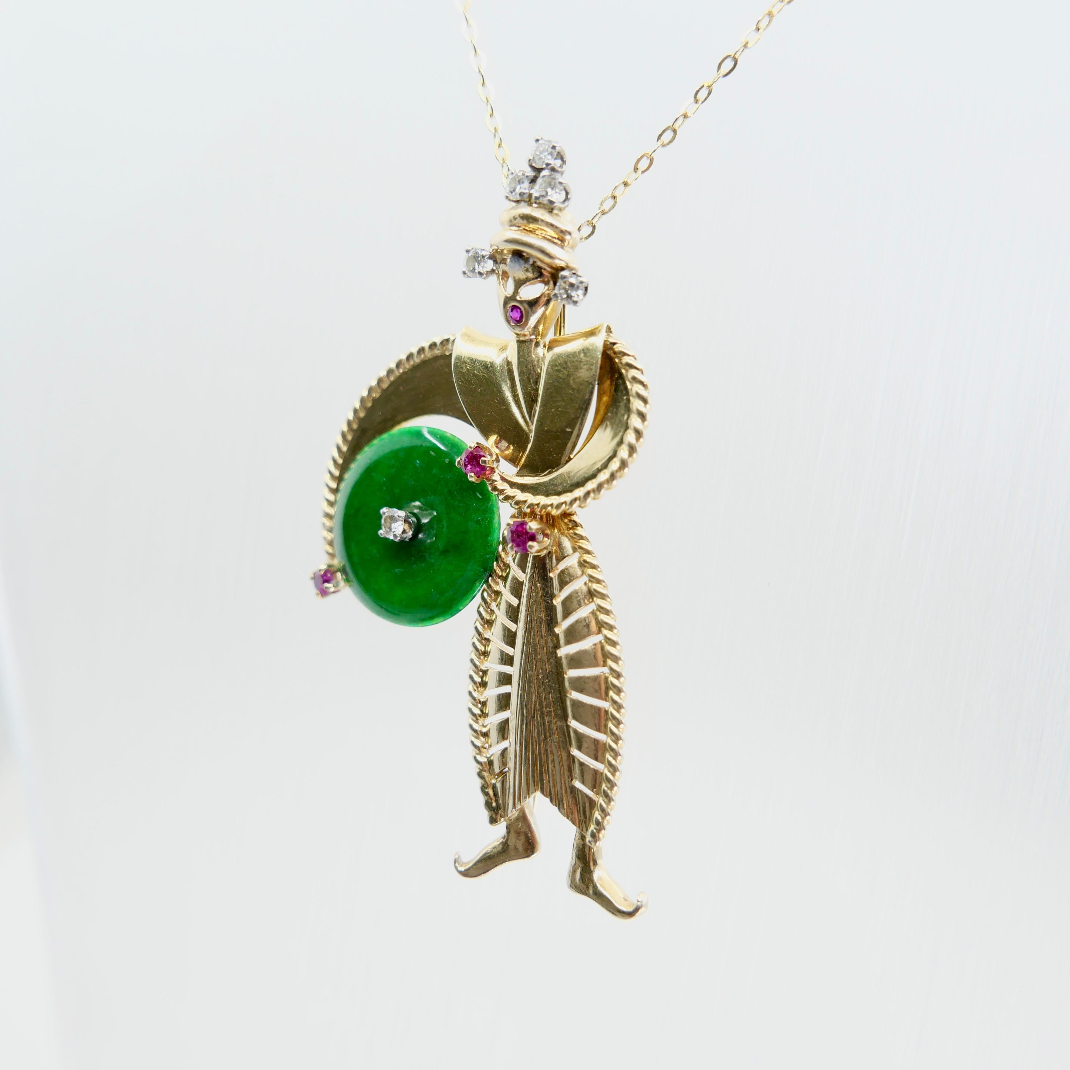 Tiffany & Co Certified Jade, Burma Rubies & Diamond Brooch Pendant. 1950's For Sale 8