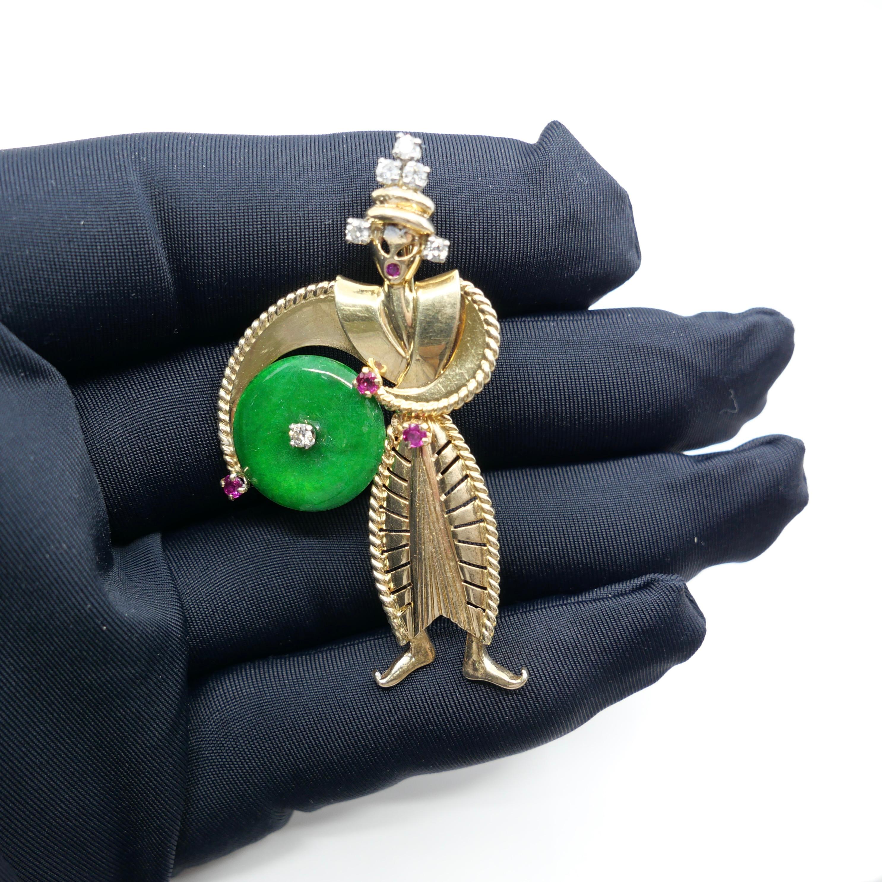 Tiffany & Co Certified Jade, Burma Rubies & Diamond Brooch Pendant. 1950's For Sale 9