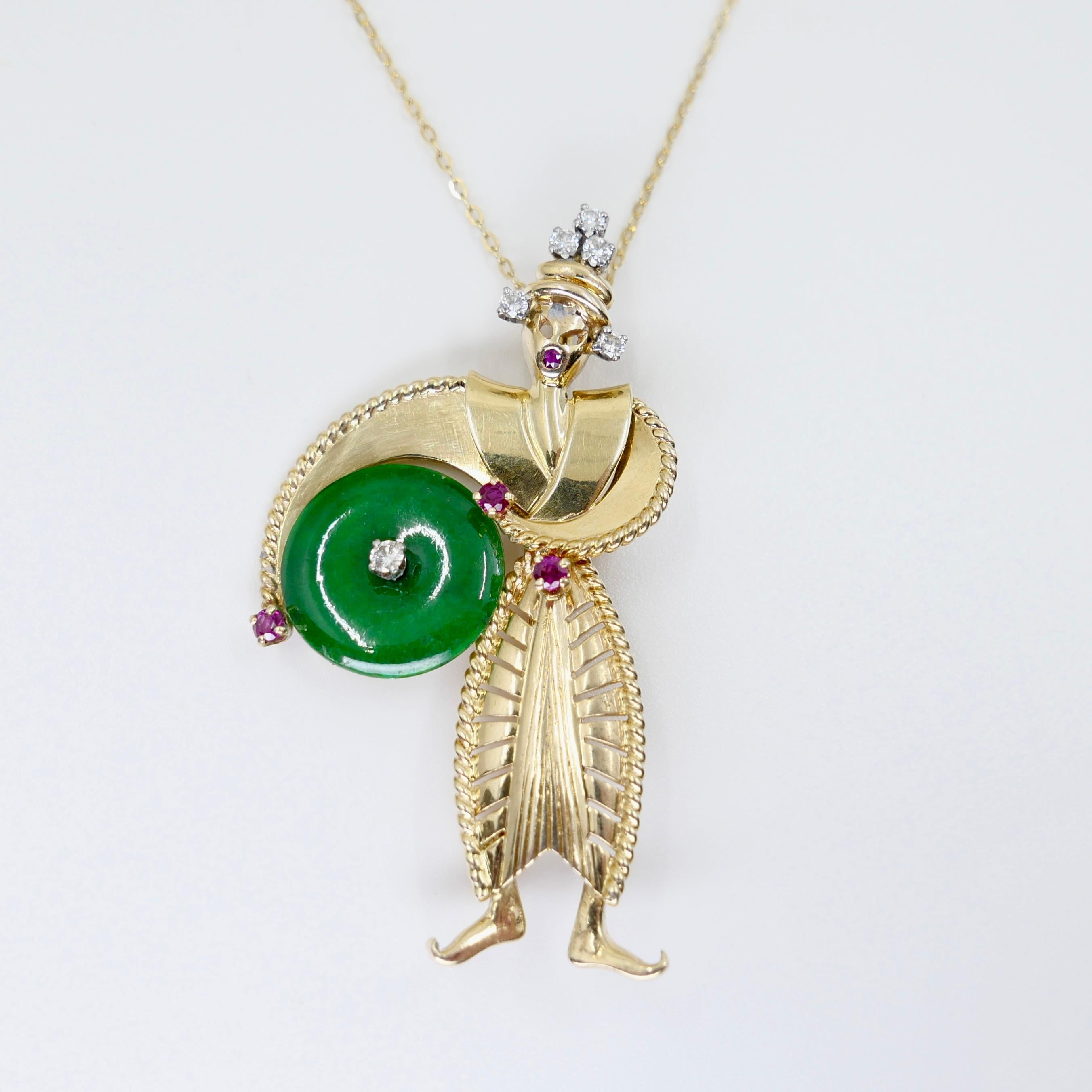 Tiffany & Co Certified Jade, Burma Rubies & Diamond Brooch Pendant. 1950's For Sale 10