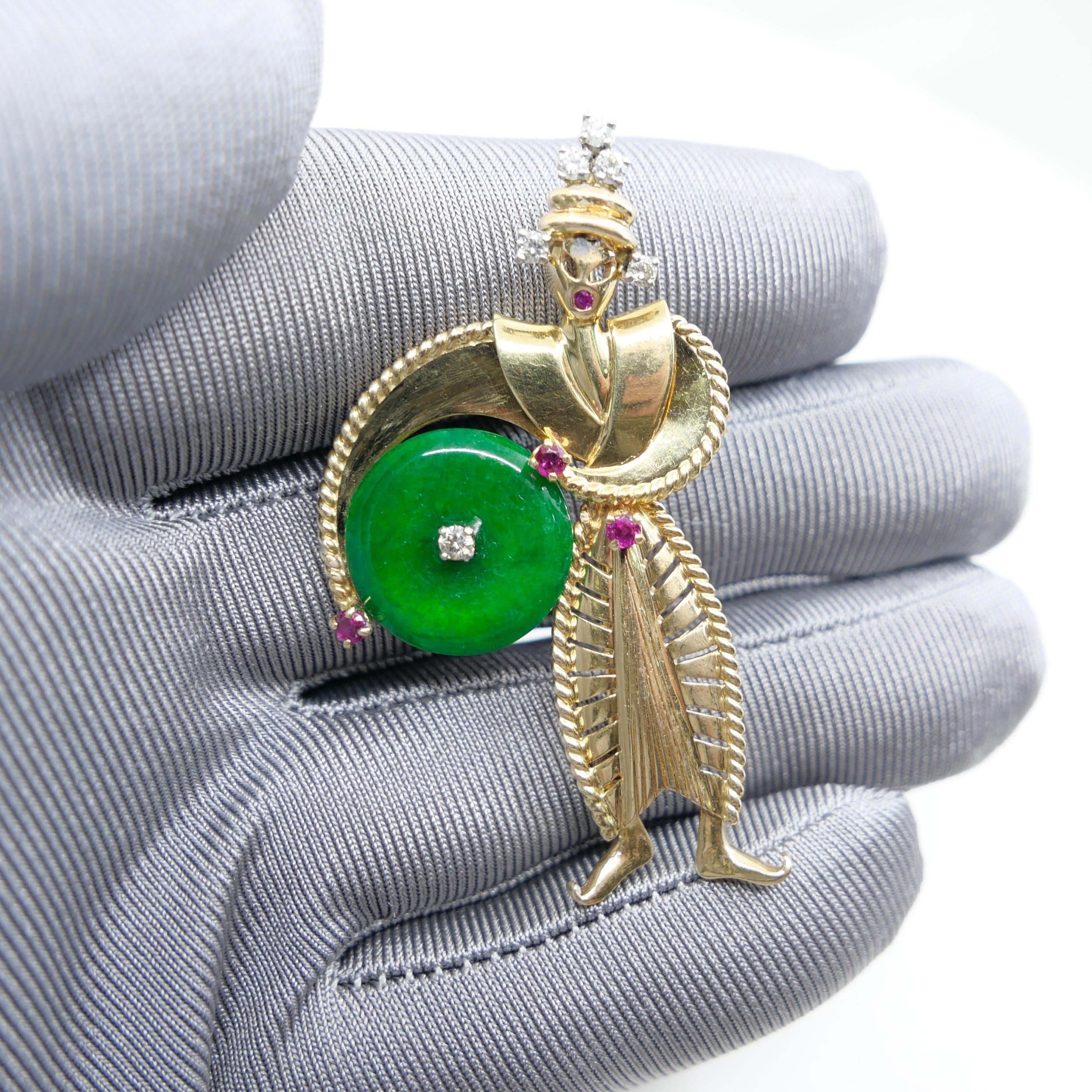 Tiffany & Co Certified Jade, Burma Rubies & Diamond Brooch Pendant. 1950's For Sale 11
