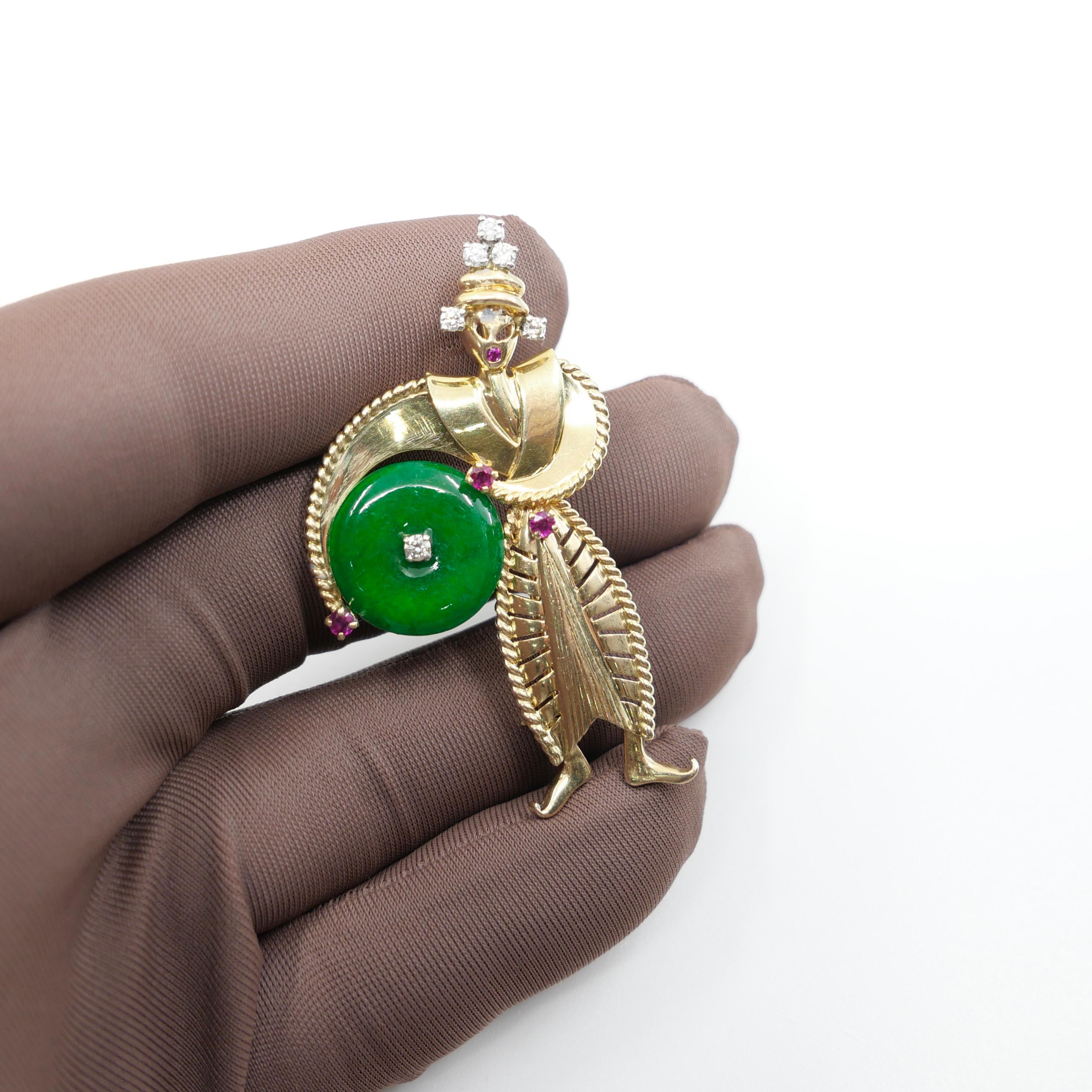 Tiffany & Co Certified Jade, Burma Rubies & Diamond Brooch Pendant. 1950's For Sale 14