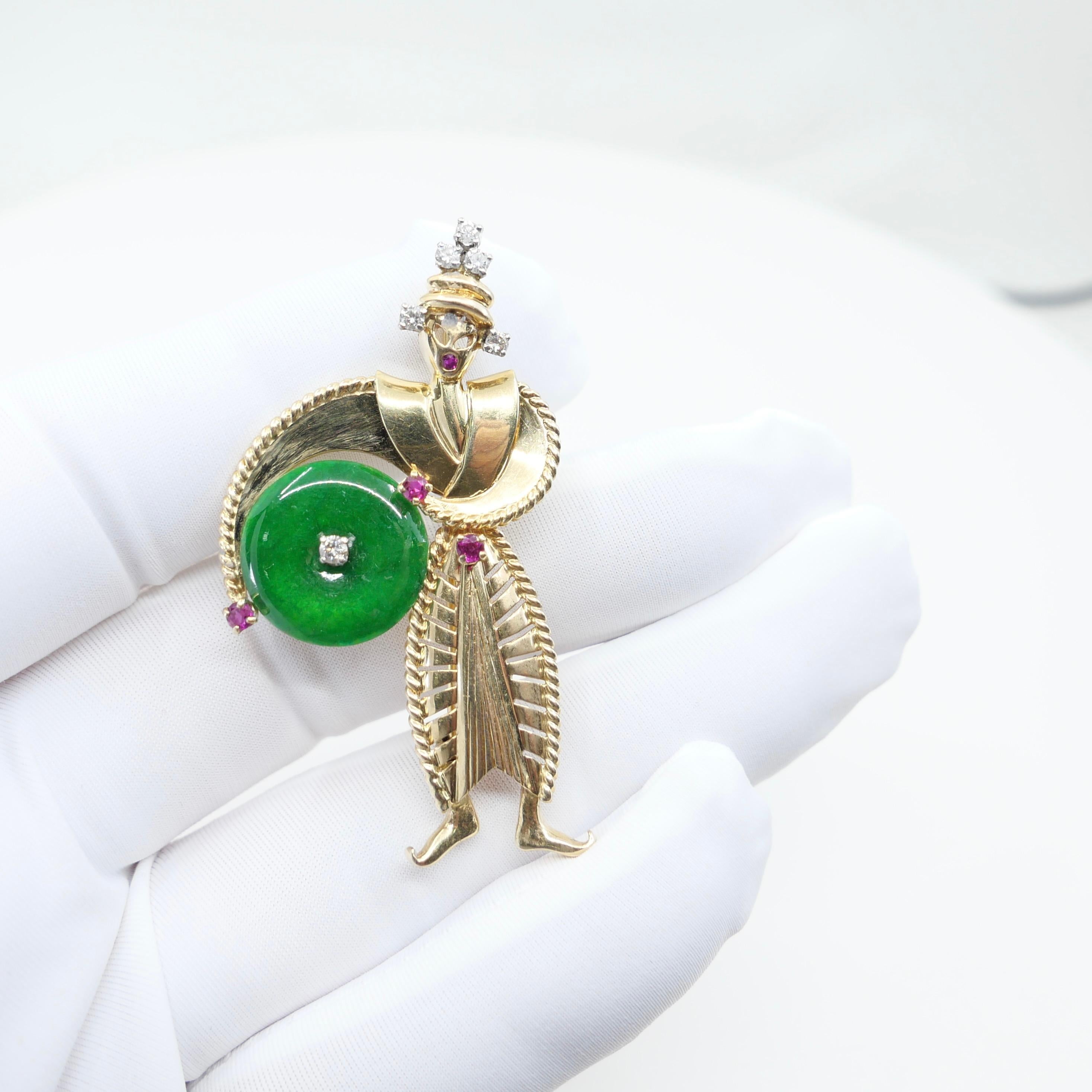 Tiffany & Co Certified Jade, Burma Rubies & Diamond Brooch Pendant. 1950's For Sale 3