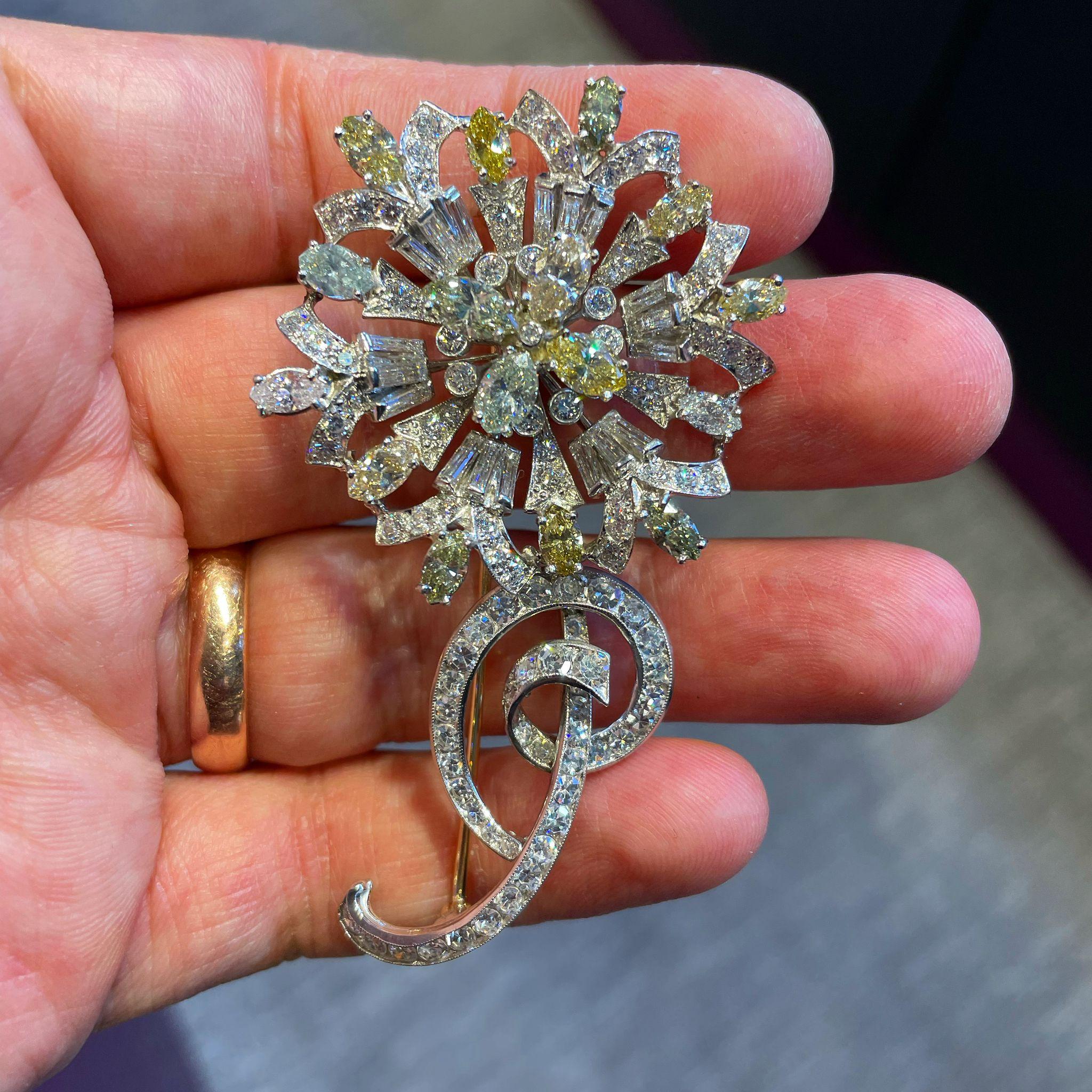 Round Cut Tiffany & Co. Certified Multi Color Diamond Flower Brooch