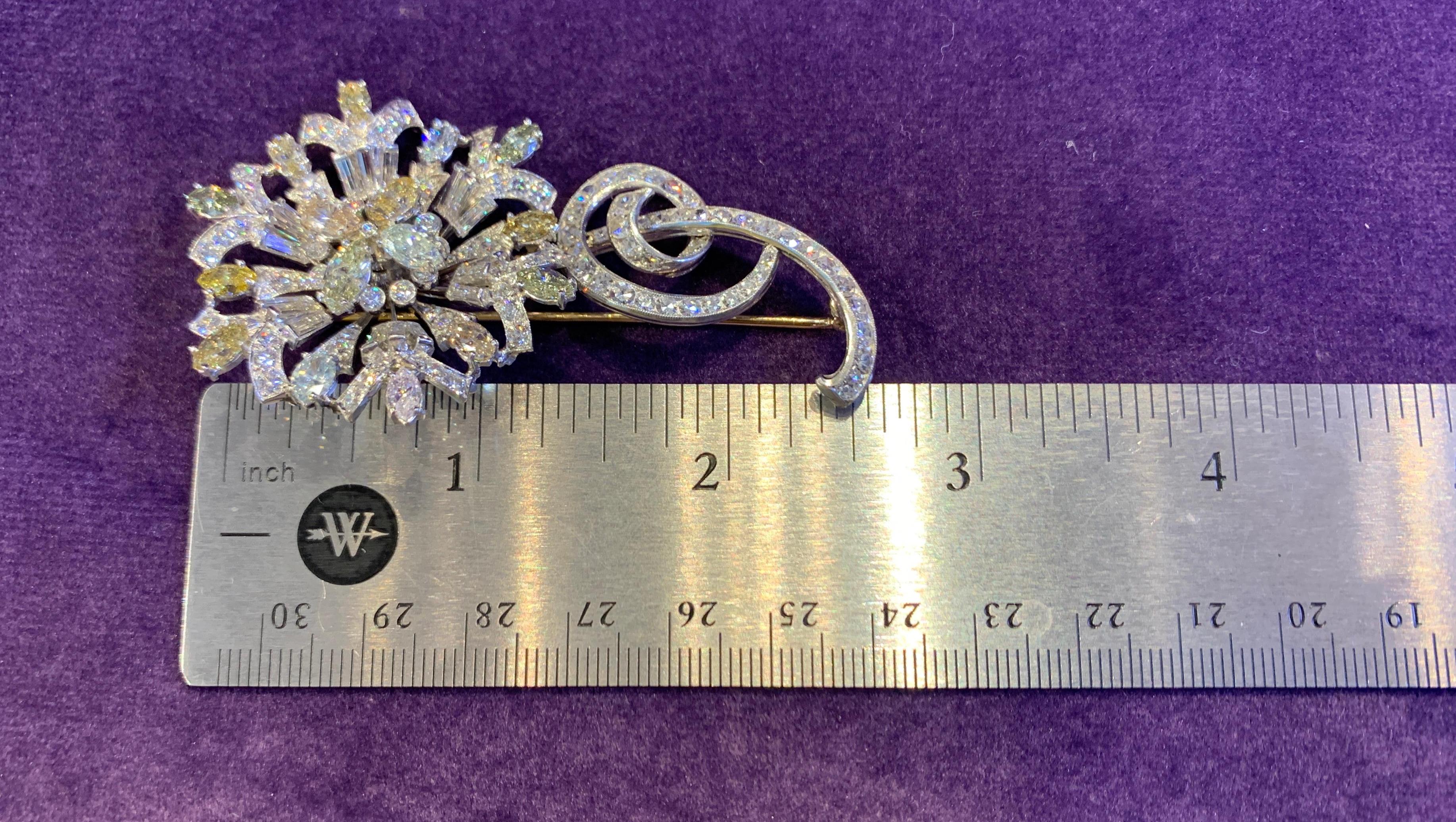 Round Cut Tiffany & Co. Certified Multi Color Diamond Flower Brooch For Sale