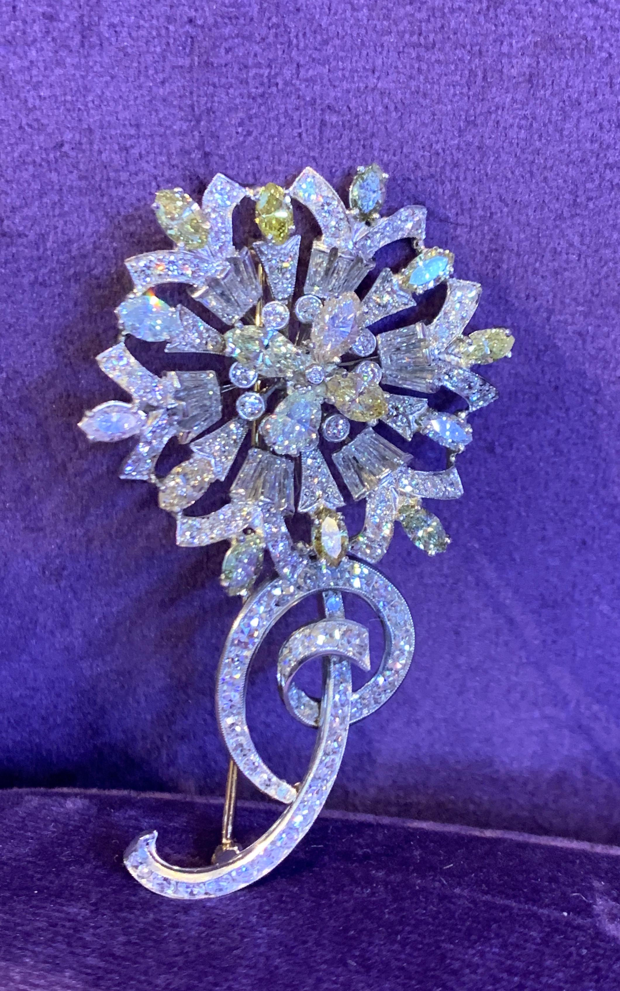 Tiffany & Co. Certified Multi Color Diamond Flower Brooch 1