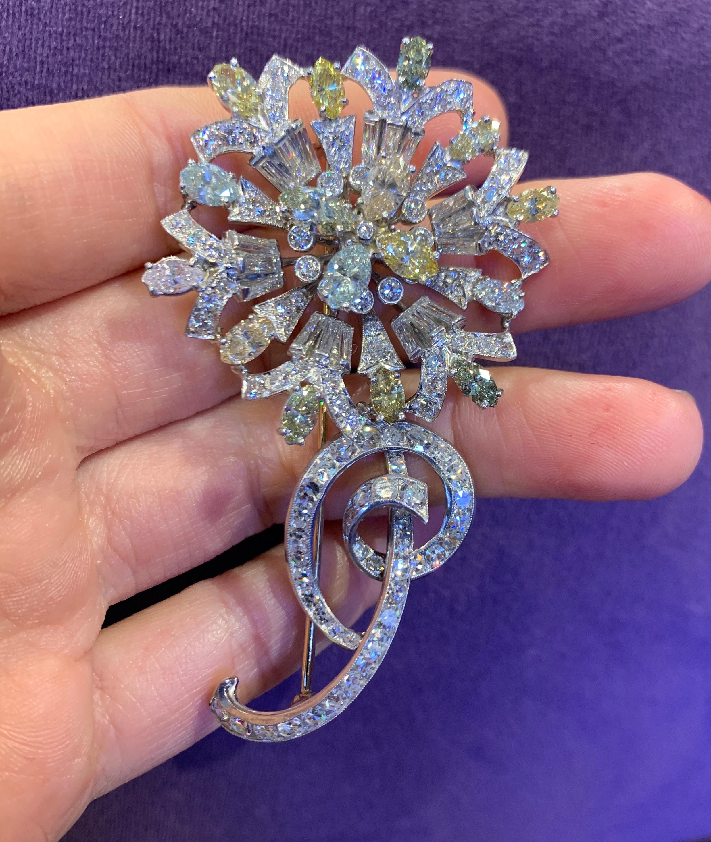 Tiffany & Co. Certified Multi Color Diamond Flower Brooch For Sale 2